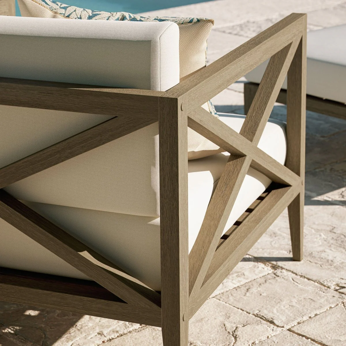 33" Weathered Gray White Outdoor Patio Armchair – Solid Teak Wood - Image 4