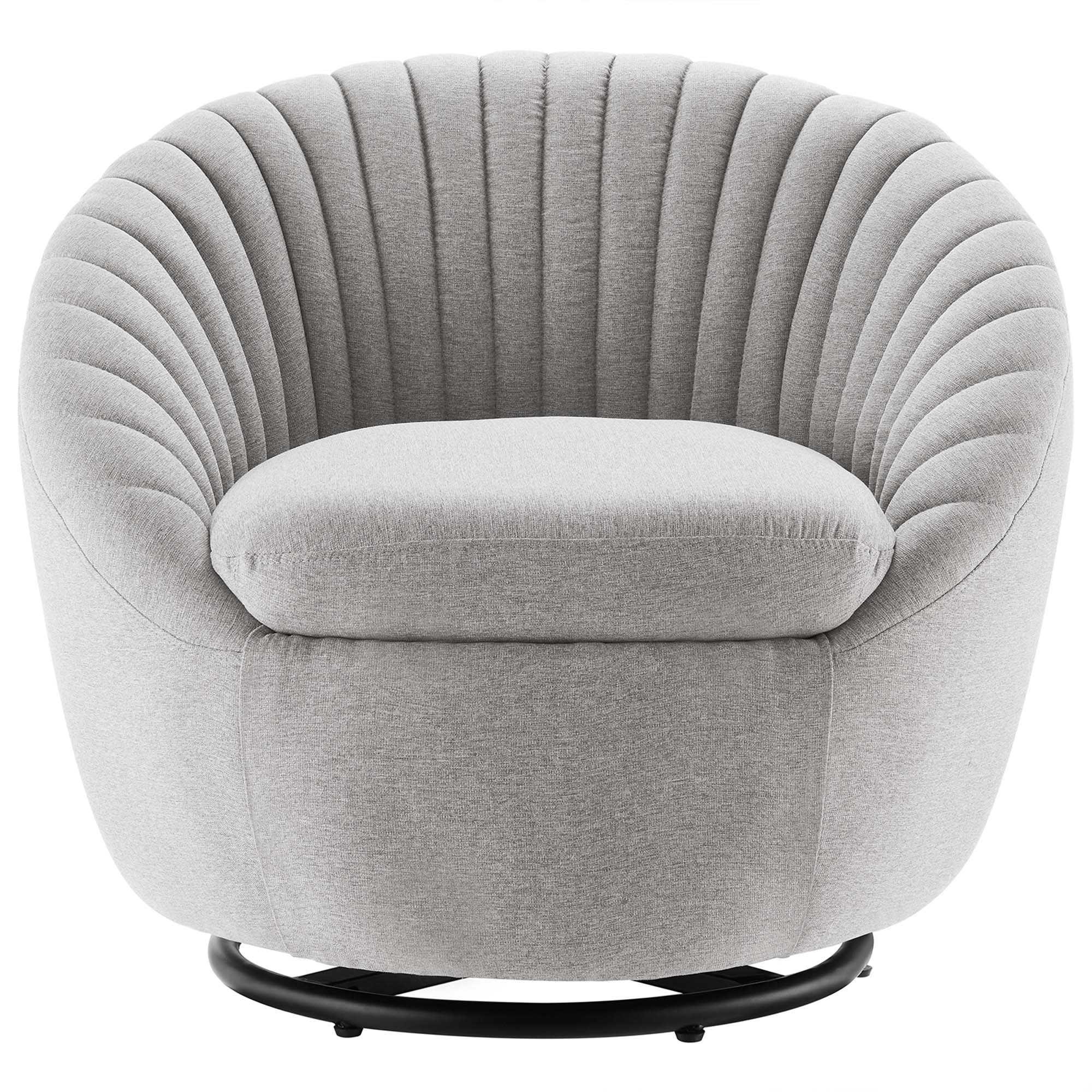34 Inch Channel Tufted Fabric Swivel Chair with Black Metal Base - Image 10