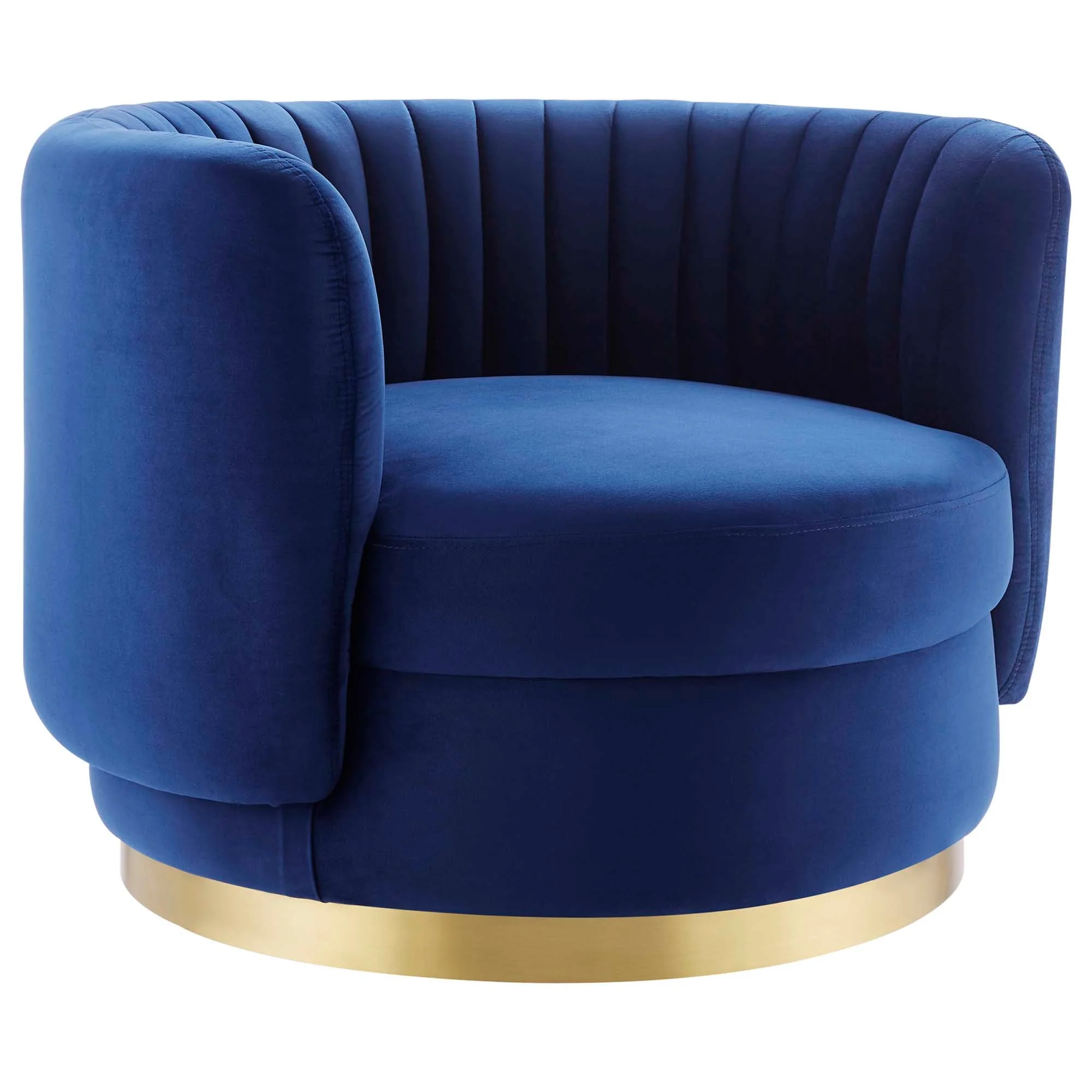 34 Inch Channel Tufted Performance Velvet Swivel Chair with Gold Base