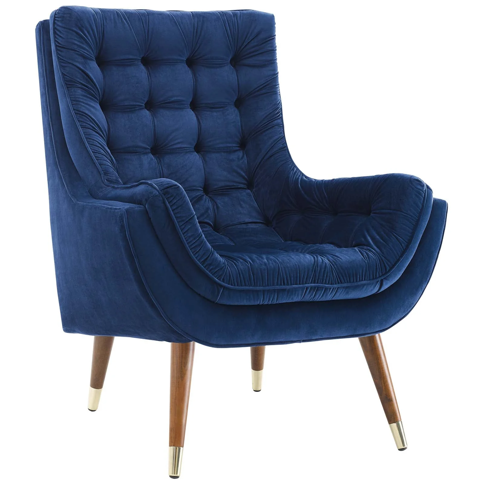 34 Inch Mid-Century Modern Performance Velvet Lounge Chair with Deep Button Tufting and Gold Accents - Image 13