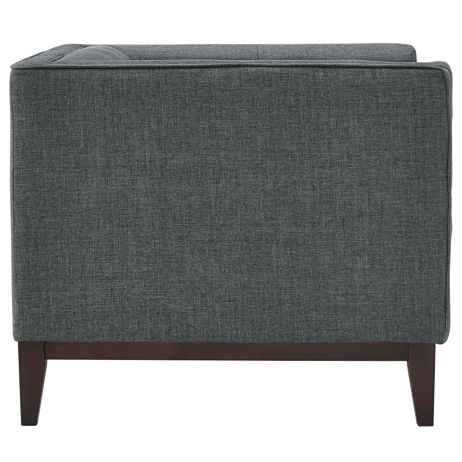 34 Inch Mid-Century Modern Tufted Fabric Armchair Set of 2 with Walnut Wood Legs - Image 3