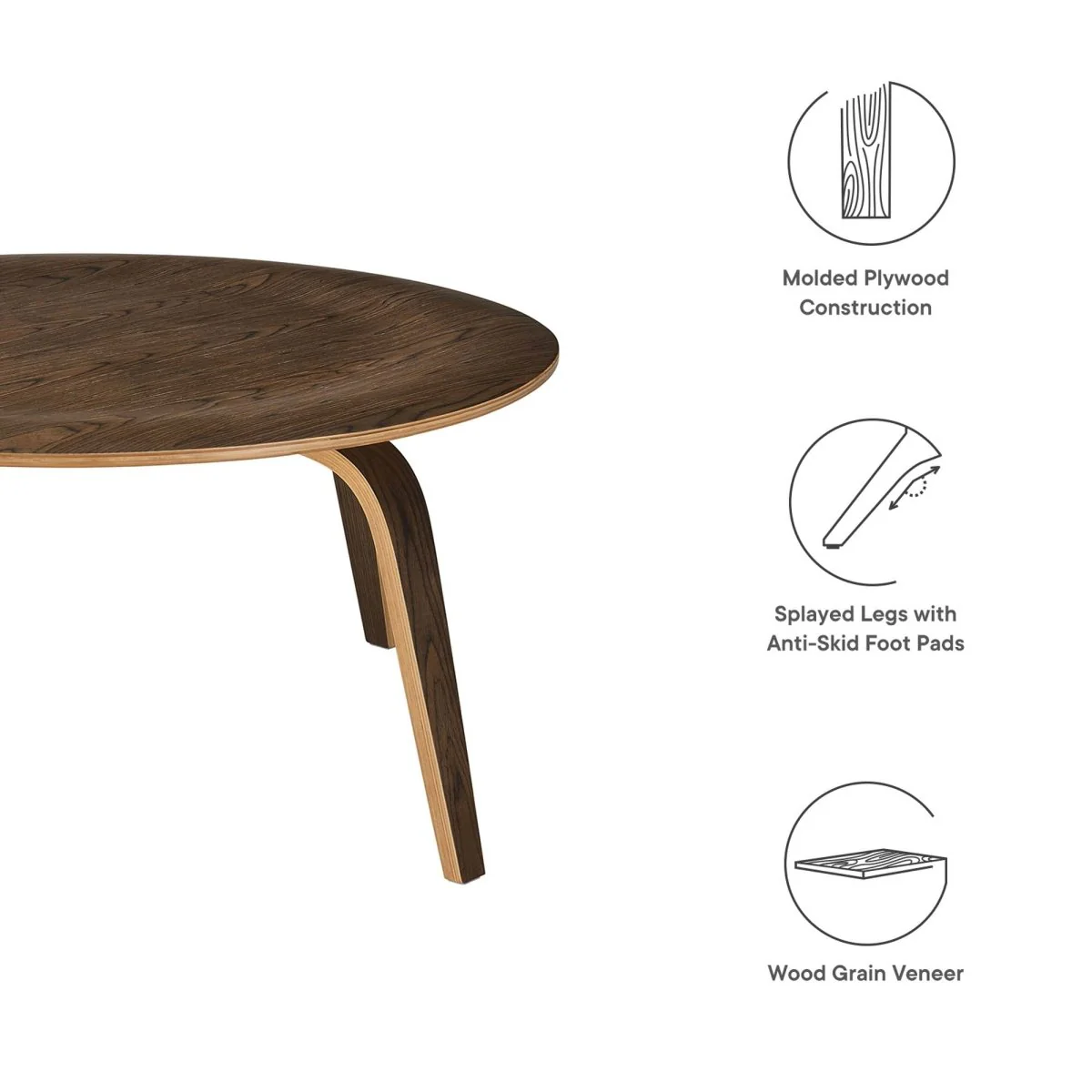 34 Inch Mid-Century Molded Plywood Coffee Table in Walnut - Image 2