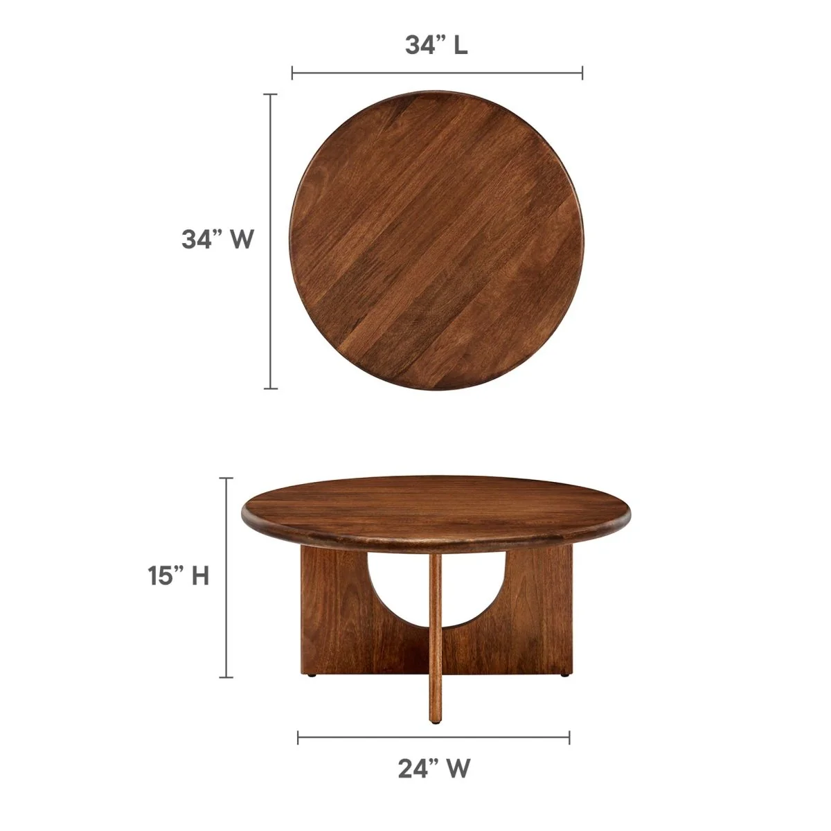 34 Inch Mid-Century Round Mango Wood Coffee Table - Image 10