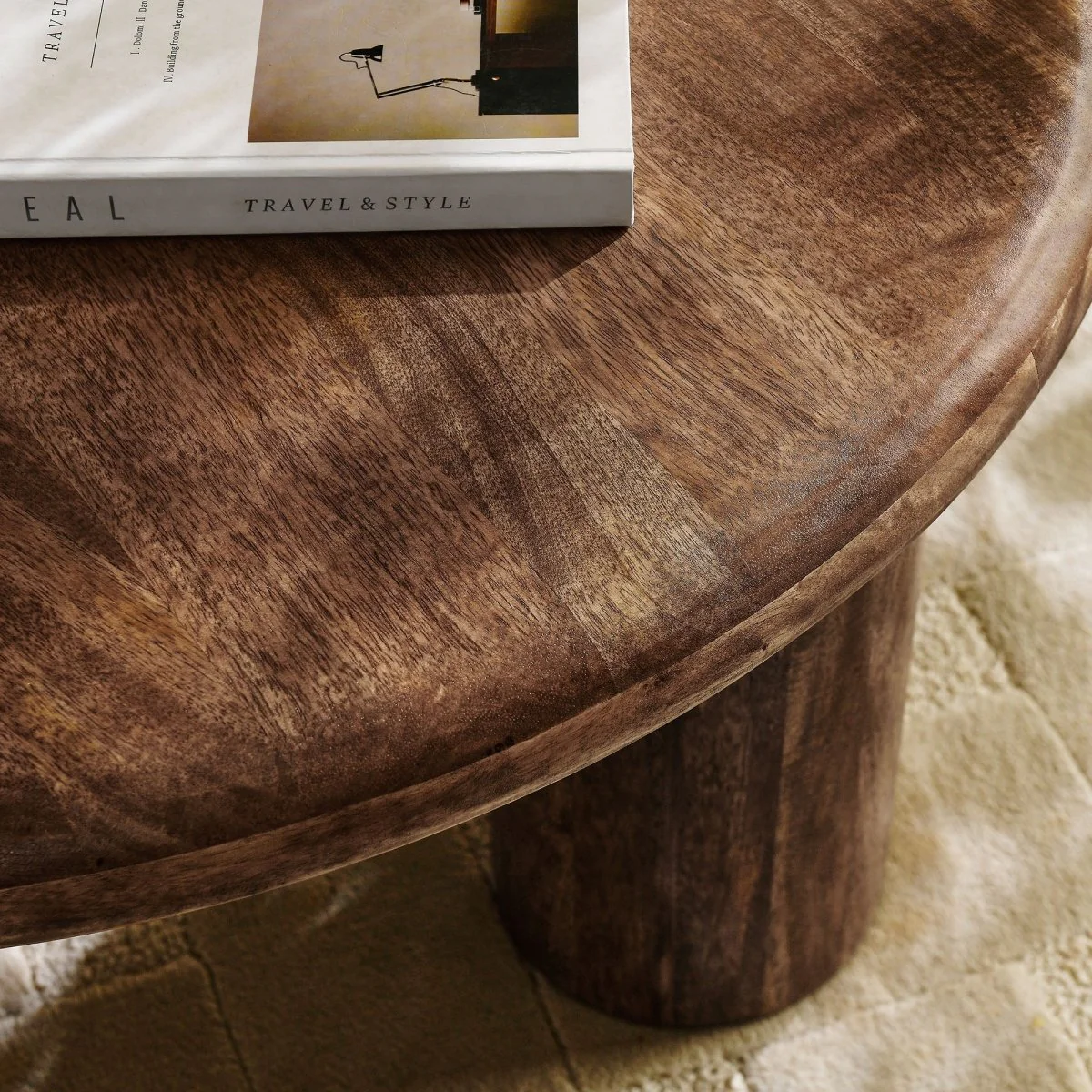 34 Inch Minimalist Round Solid Mango Wood Coffee Table - Image 4