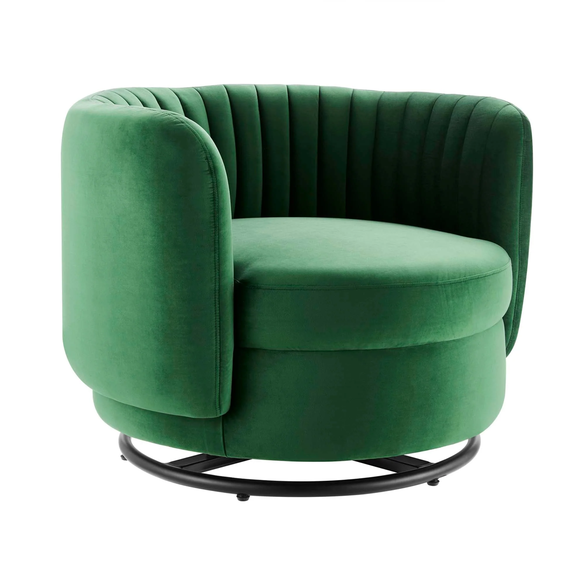 34 Inch Vertical Channel Tufted Performance Velvet Swivel Accent Chair with Black Metal Base