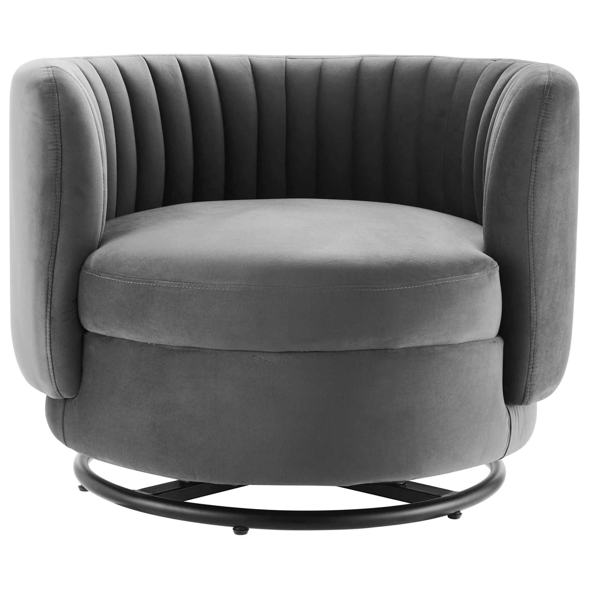 34 Inch Vertical Channel Tufted Performance Velvet Swivel Accent Chair with Black Metal Base - Image 12