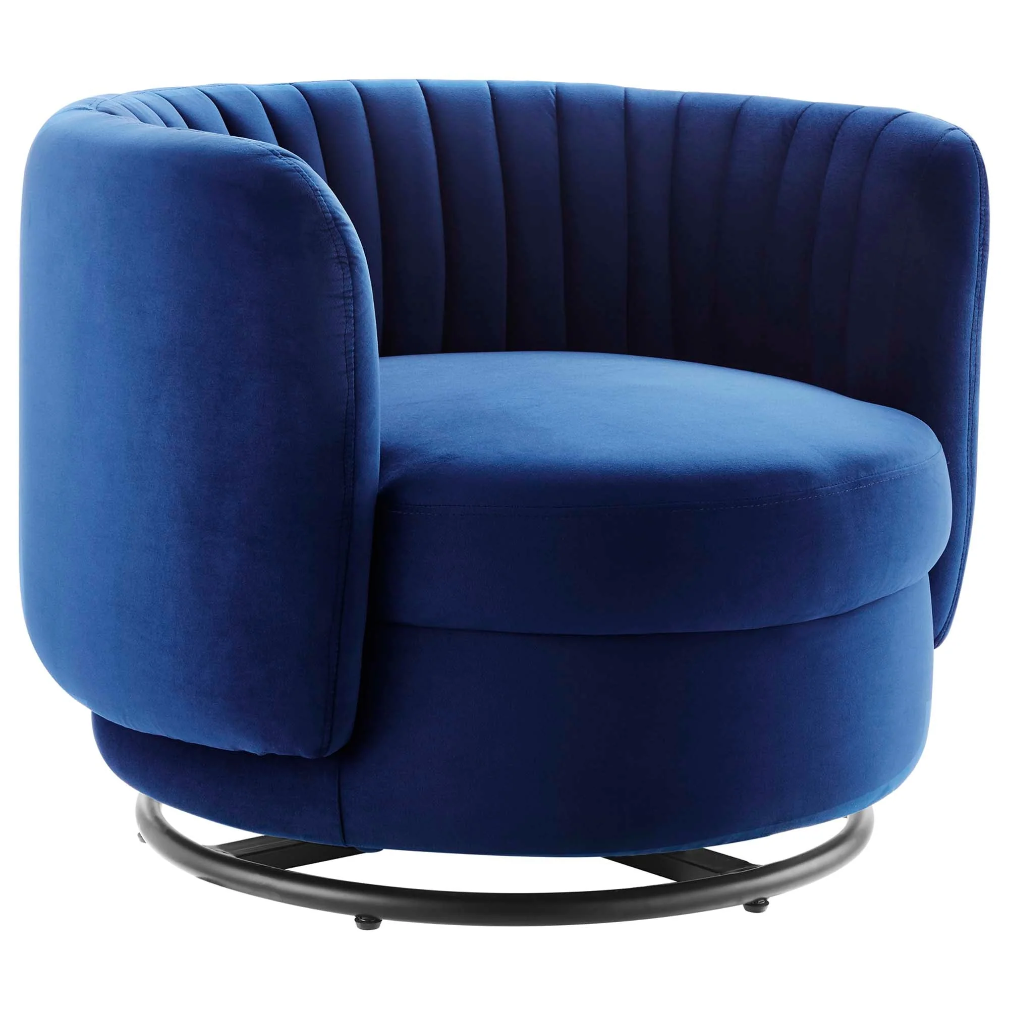 34 Inch Vertical Channel Tufted Performance Velvet Swivel Accent Chair with Black Metal Base - Image 15
