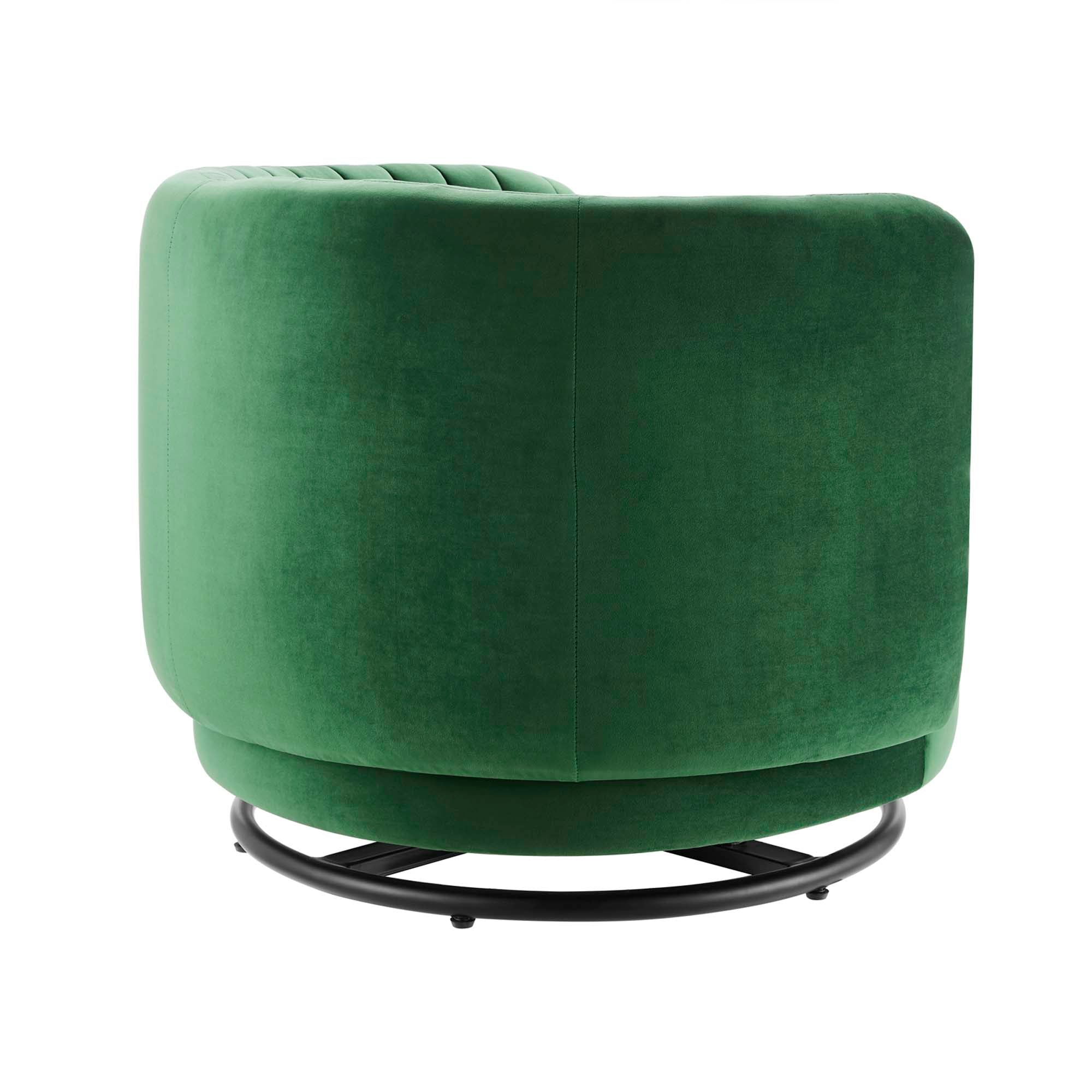 34 Inch Vertical Channel Tufted Performance Velvet Swivel Accent Chair with Black Metal Base - Image 4
