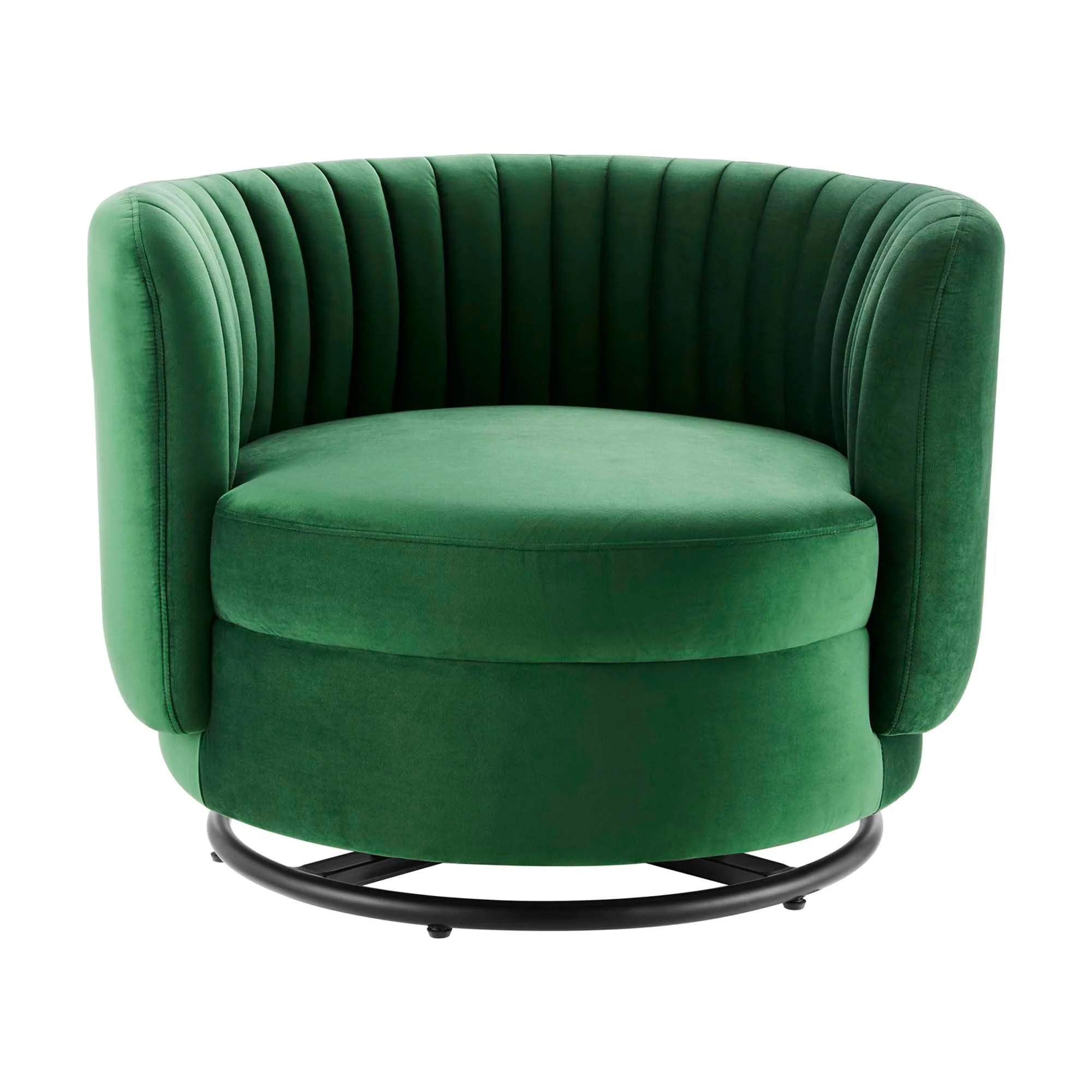 34 Inch Vertical Channel Tufted Performance Velvet Swivel Accent Chair with Black Metal Base - Image 5