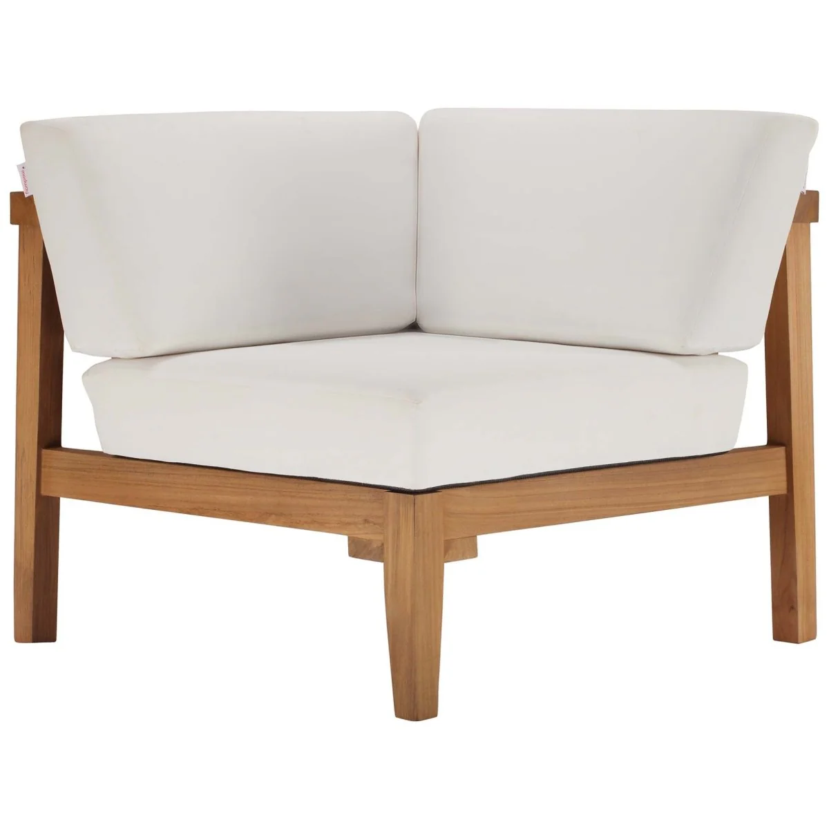 34" Natural Teak Wood Outdoor Corner Chair with White Cushions - Image 9
