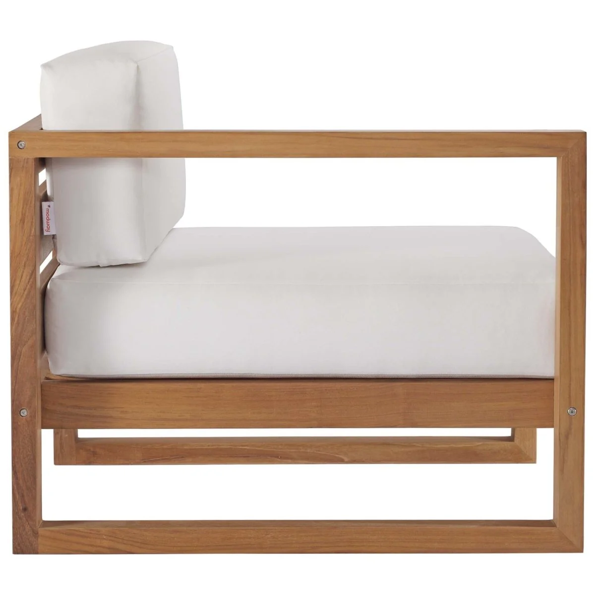 34" Natural White Outdoor Patio Left-Arm Chair – Solid Teak Wood - Image 2