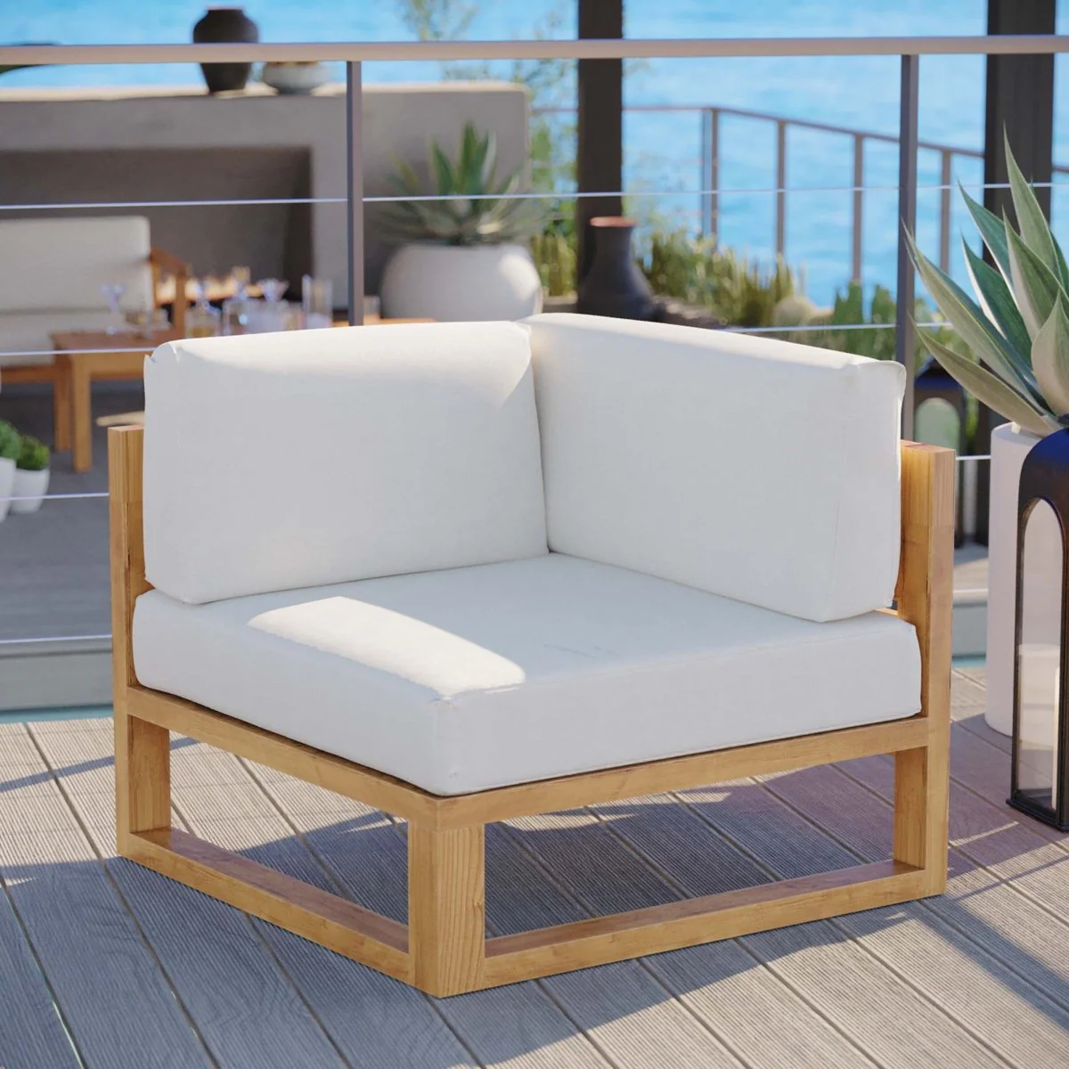 34" Natural White Teak Outdoor Corner Chair - Image 5