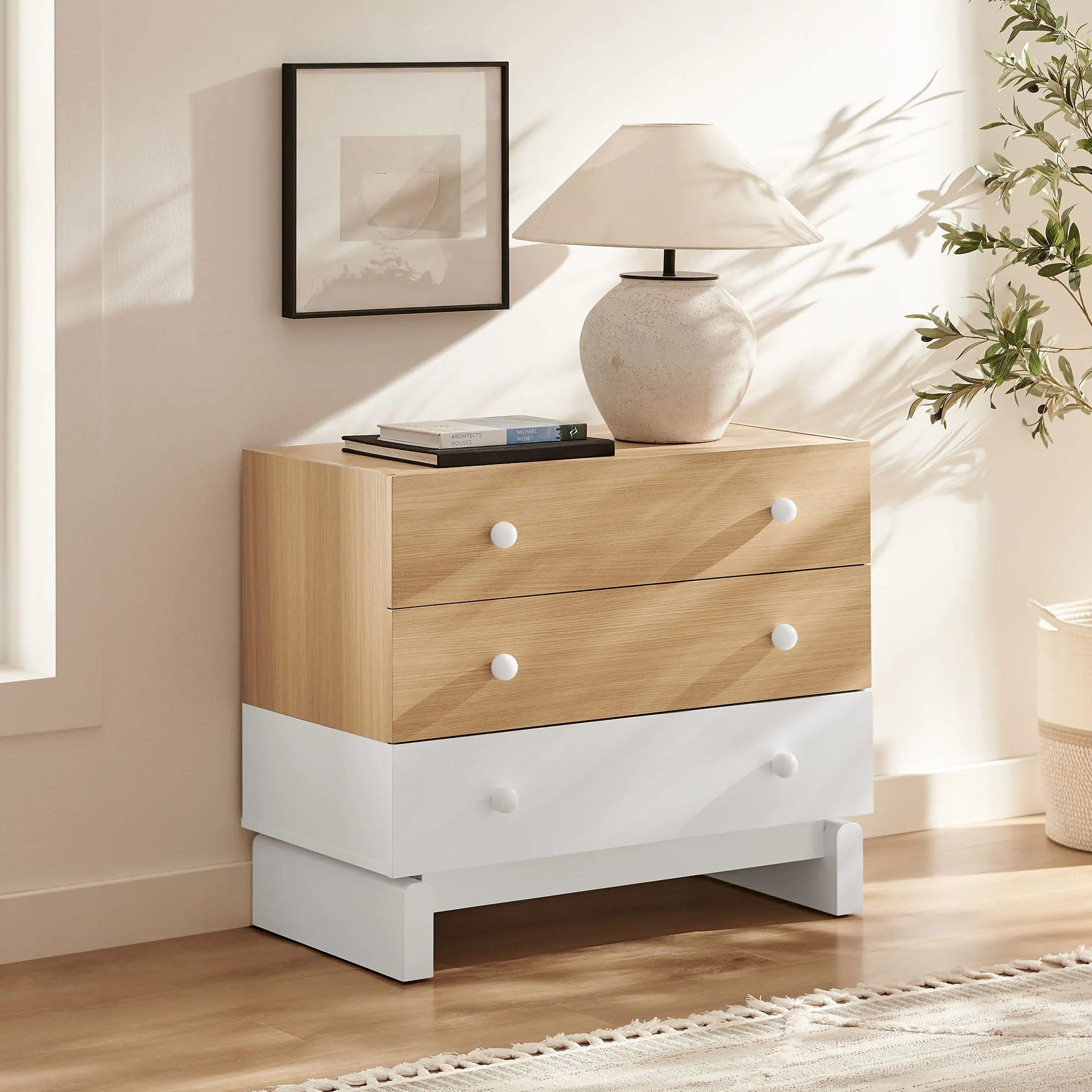 34" Oak White Two-Tone 3-Drawer Color Block Dresser - Image 9