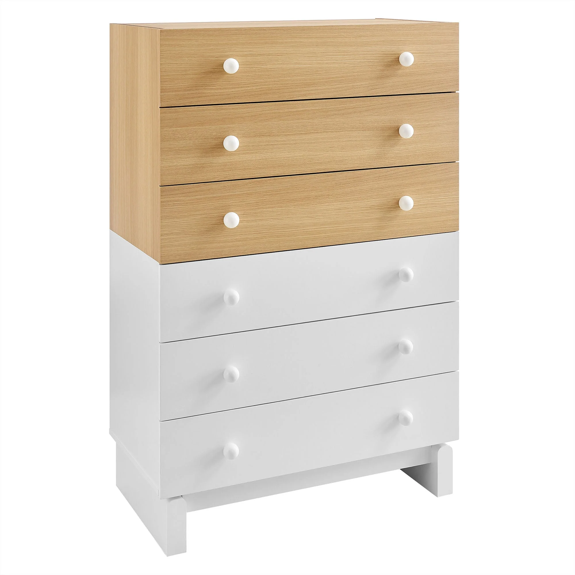34" Oak White Two-Tone 6-Drawer Vertical Color Block Chest