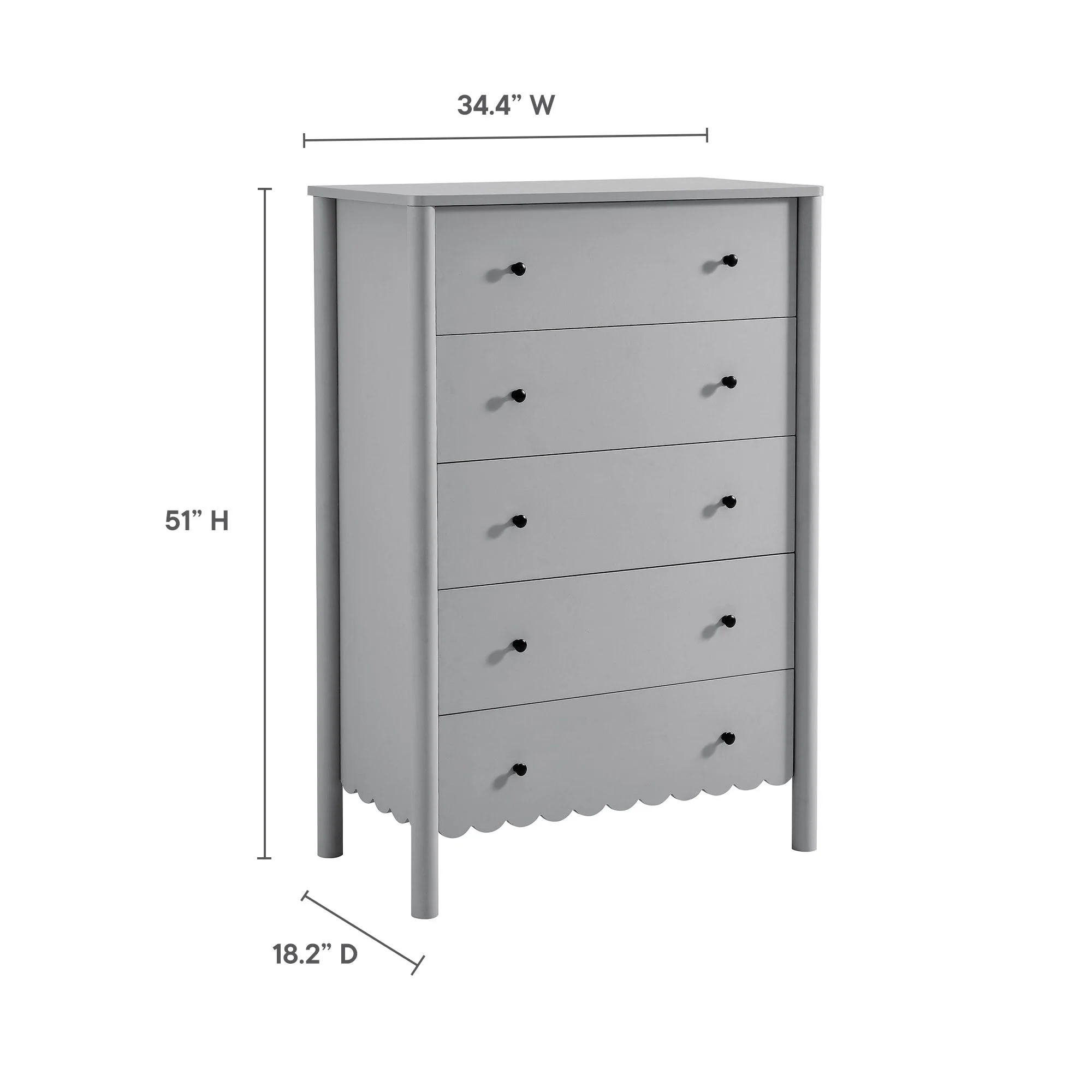 34" Scalloped 5-Drawer Bedroom Chest - Image 3