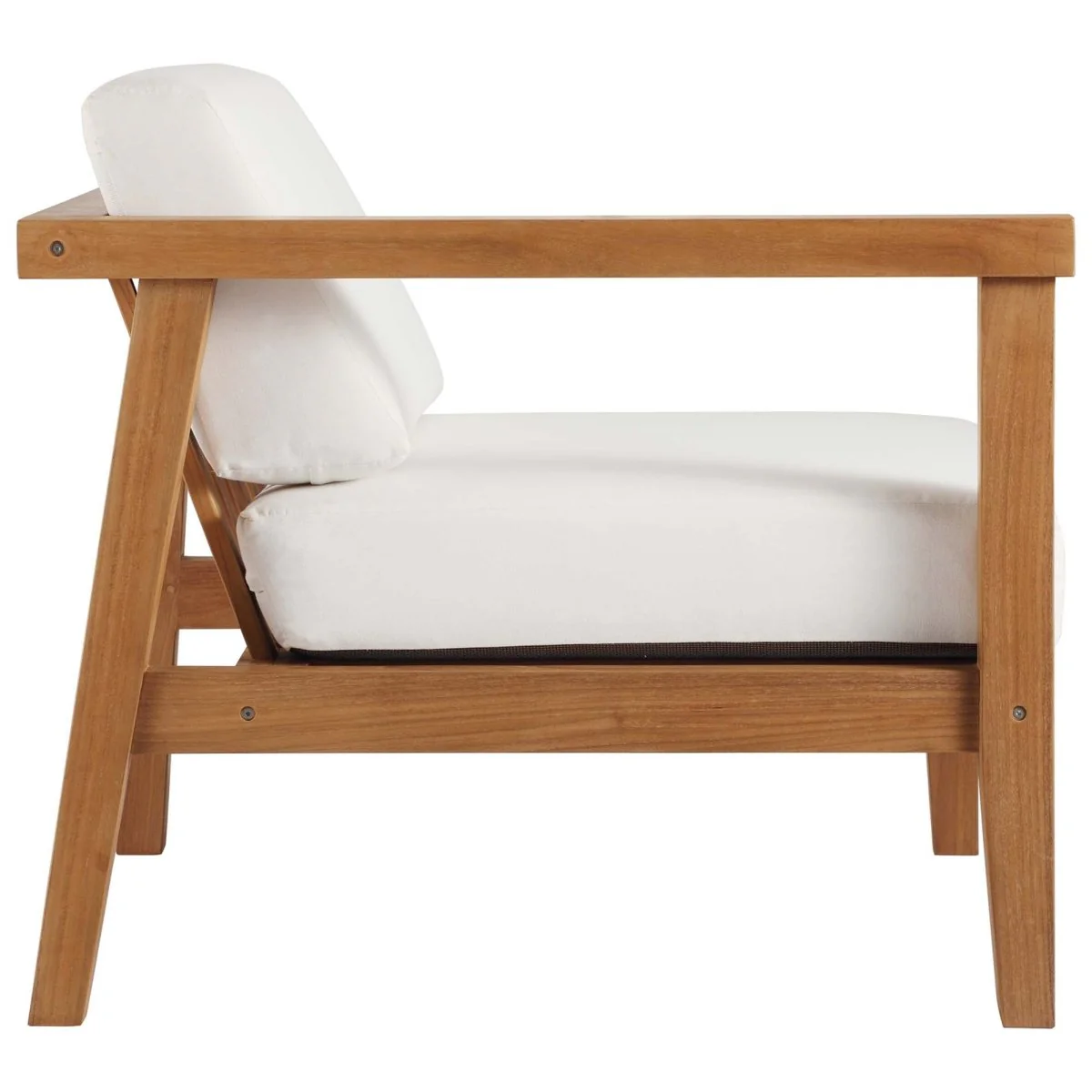 34" Teak Wood Left-Arm Outdoor Chair – Natural and White - Image 3