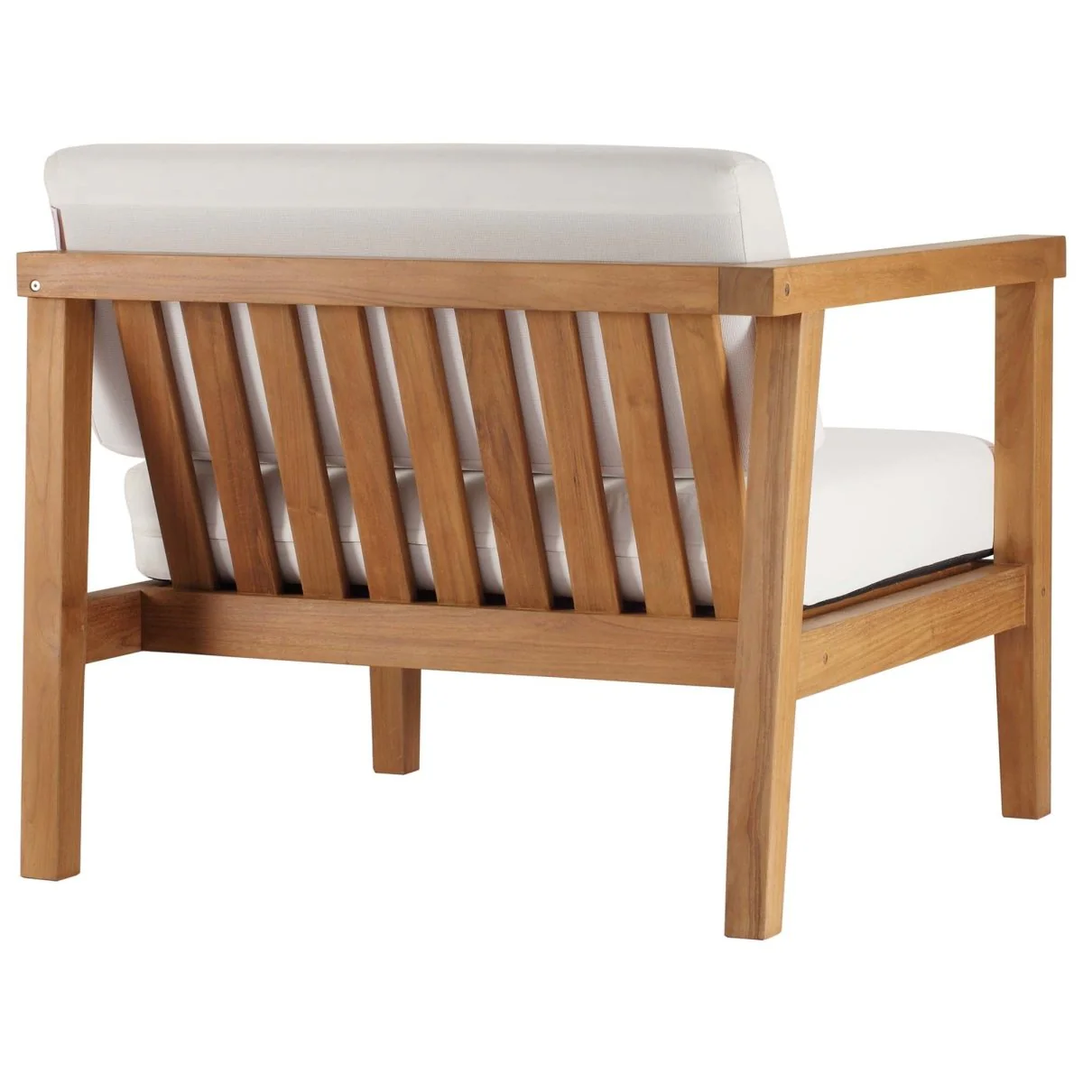 34" Teak Wood Left-Arm Outdoor Chair – Natural and White - Image 4