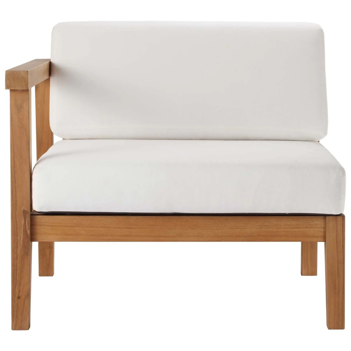 34" Teak Wood Left-Arm Outdoor Chair – Natural and White - Image 5