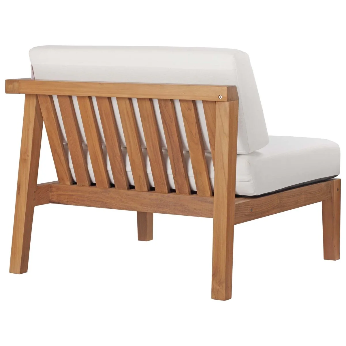 34" Teak Wood Right-Arm Outdoor Chair – Natural and White - Image 4