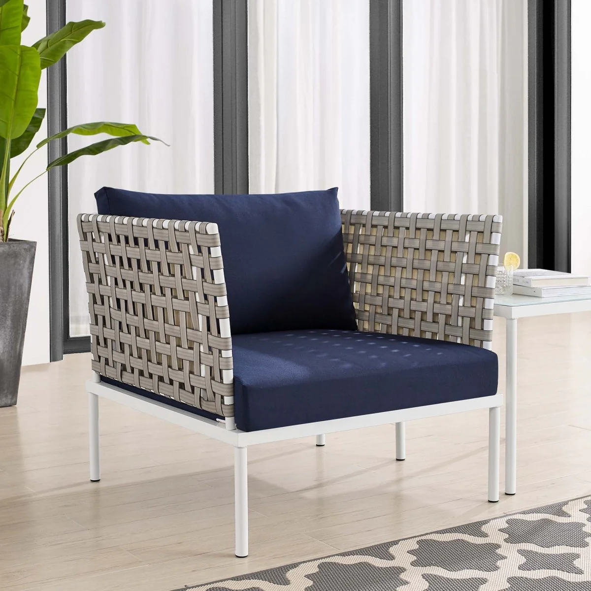 35” Aluminum and Sunbrella® Weave Outdoor Patio Armchair with Durable Rust-Resistant Frame - Image 8