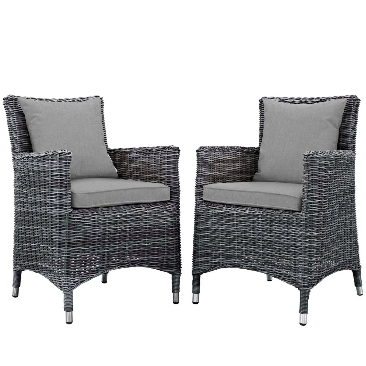 35" Canvas Wicker Outdoor Dining Armchair Set of 2 with Cushioned Seats and Armrests - Image 16
