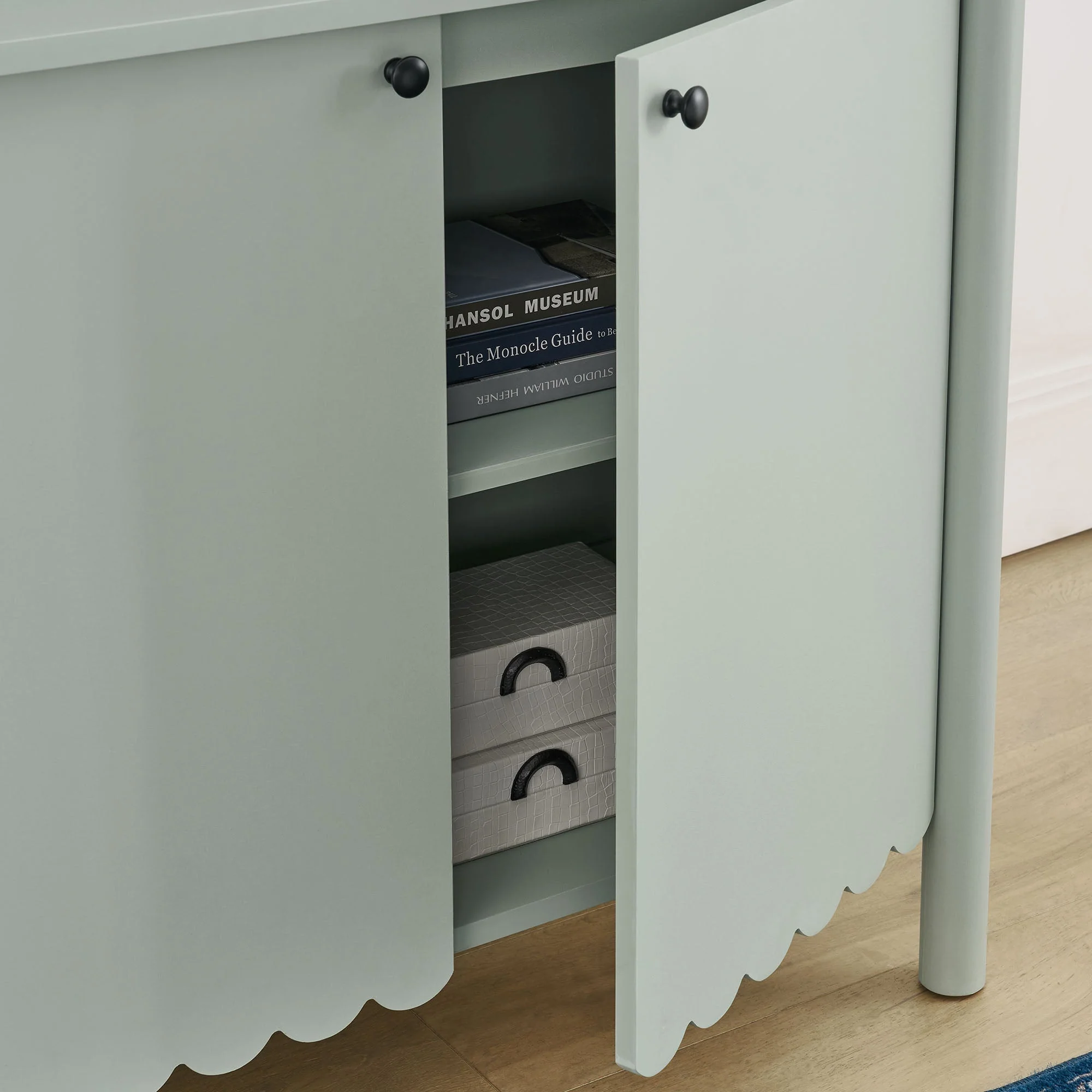 35 Inch 2-Door Scalloped Sideboard Cabinet with Adjustable Shelf - Image 11