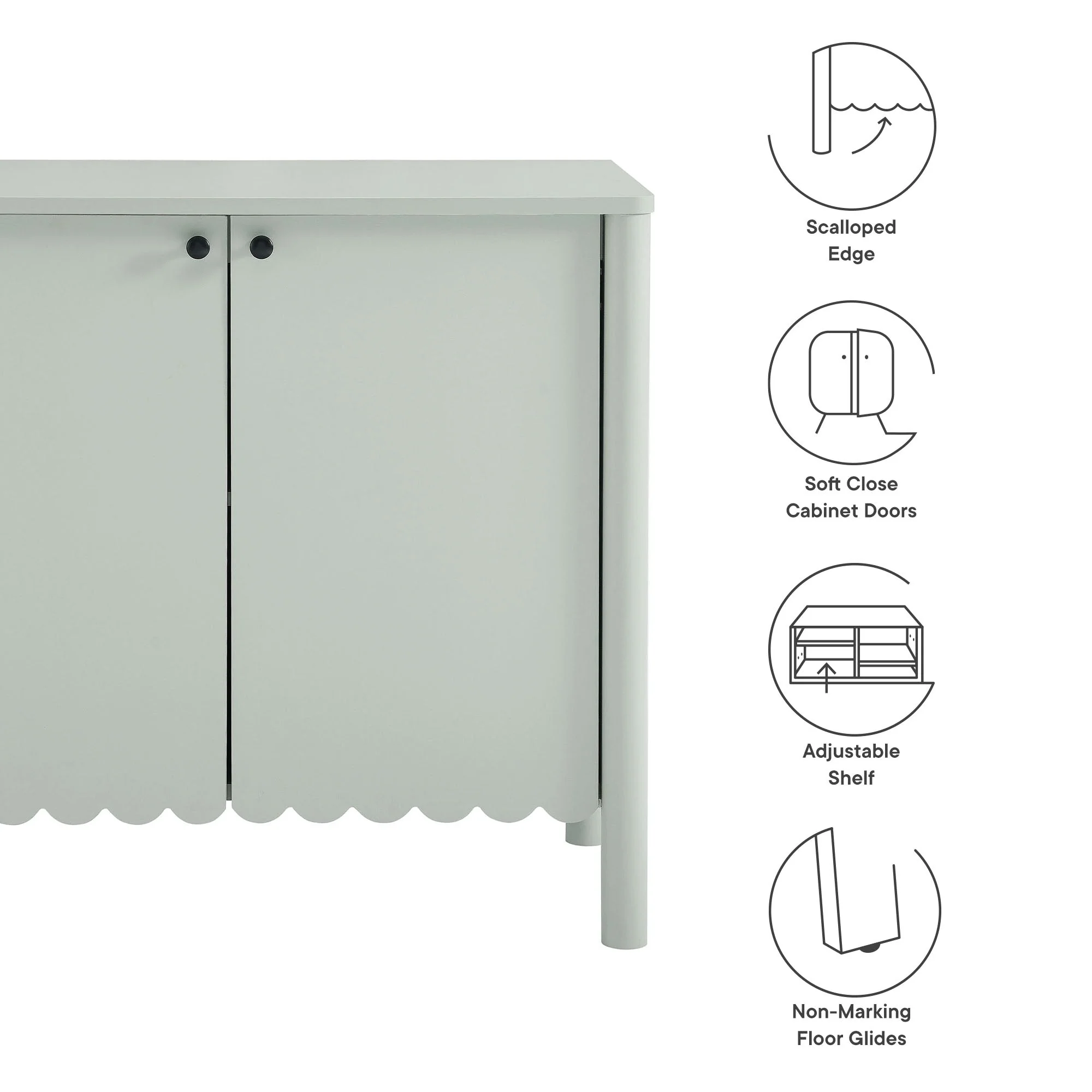 35 Inch 2-Door Scalloped Sideboard Cabinet with Adjustable Shelf - Image 9