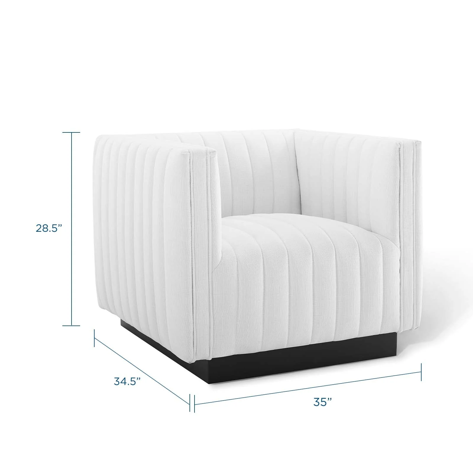 35 Inch Channel Tufted Upholstered Fabric Armchair in White - Image 2