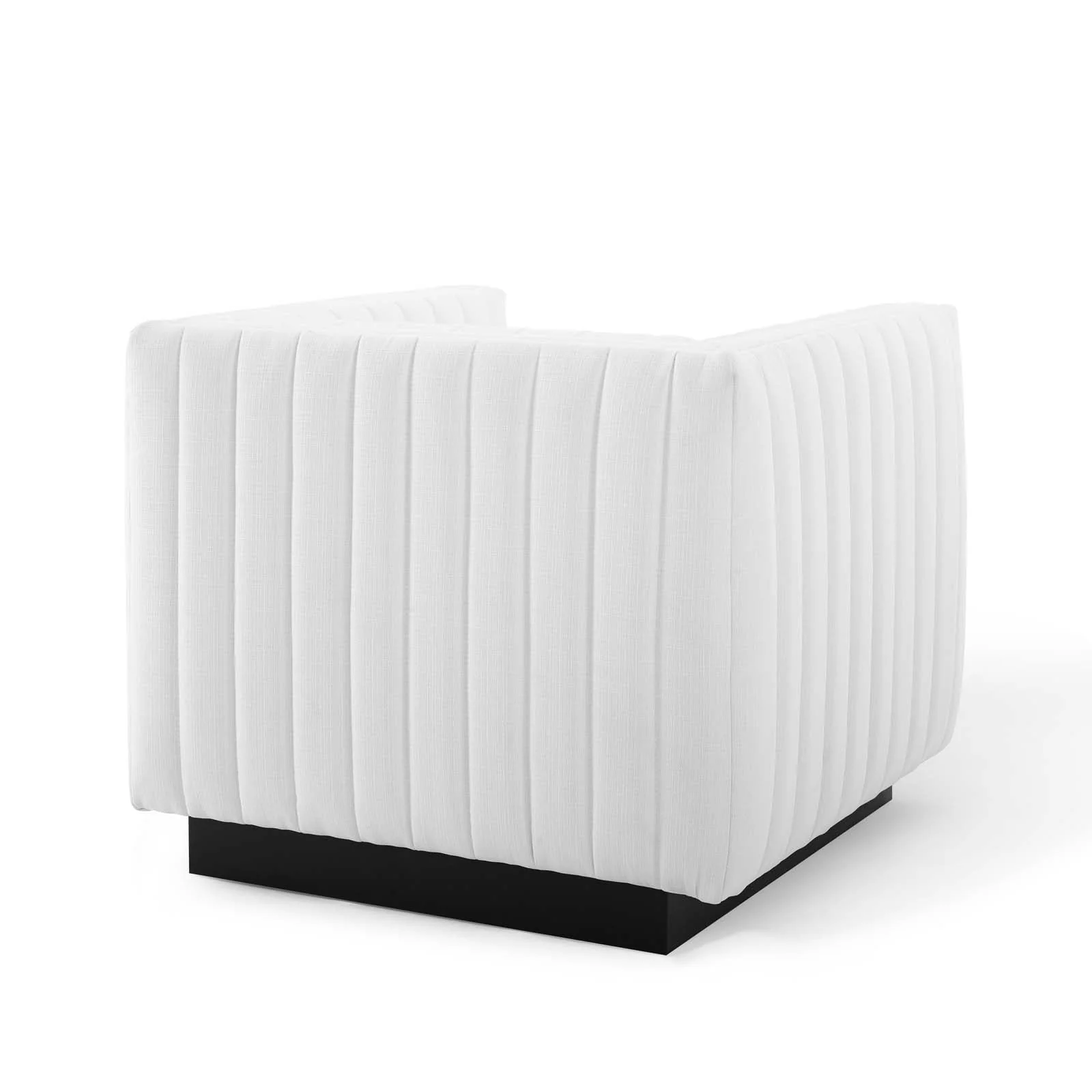 35 Inch Channel Tufted Upholstered Fabric Armchair in White - Image 3