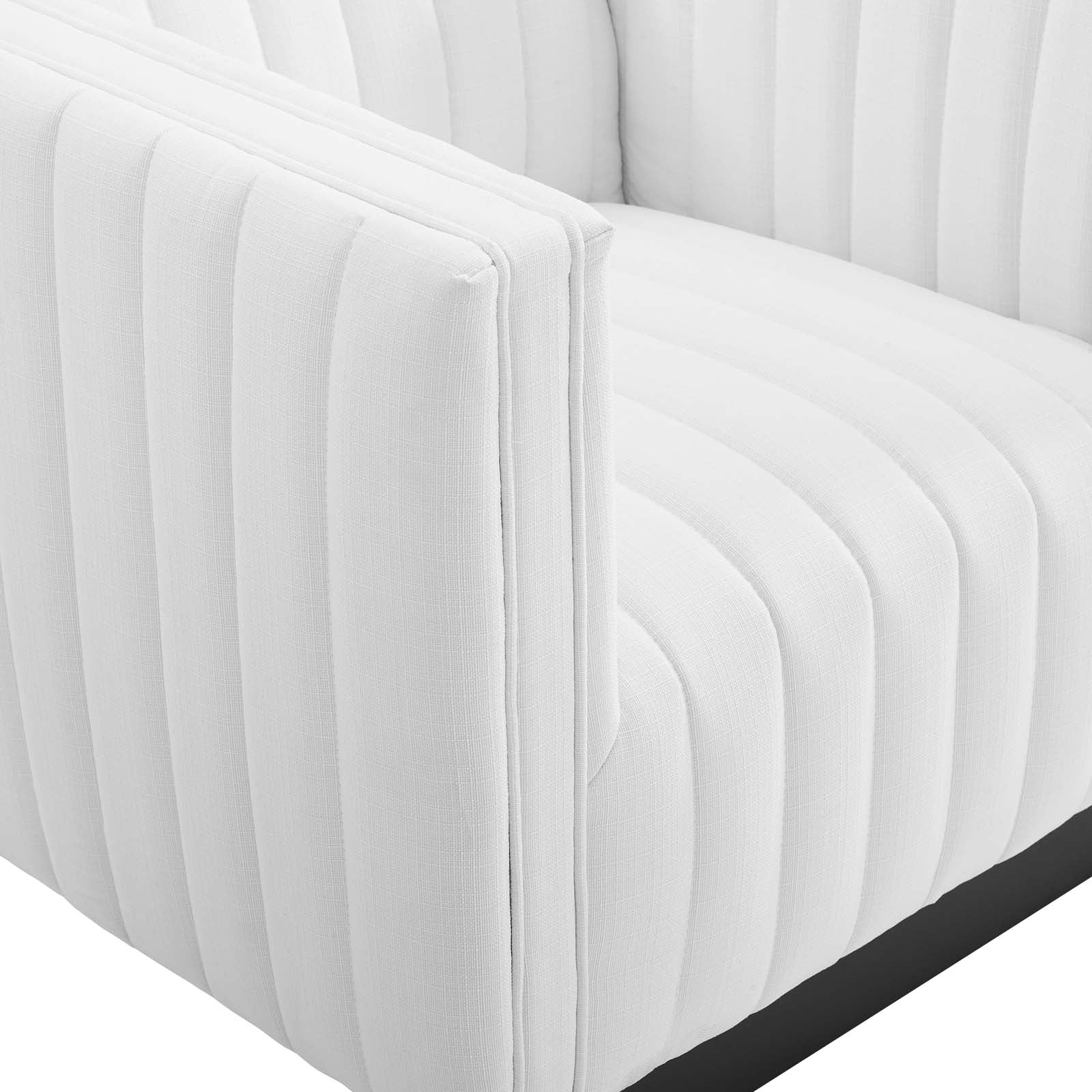 35 Inch Channel Tufted Upholstered Fabric Armchair in White - Image 4