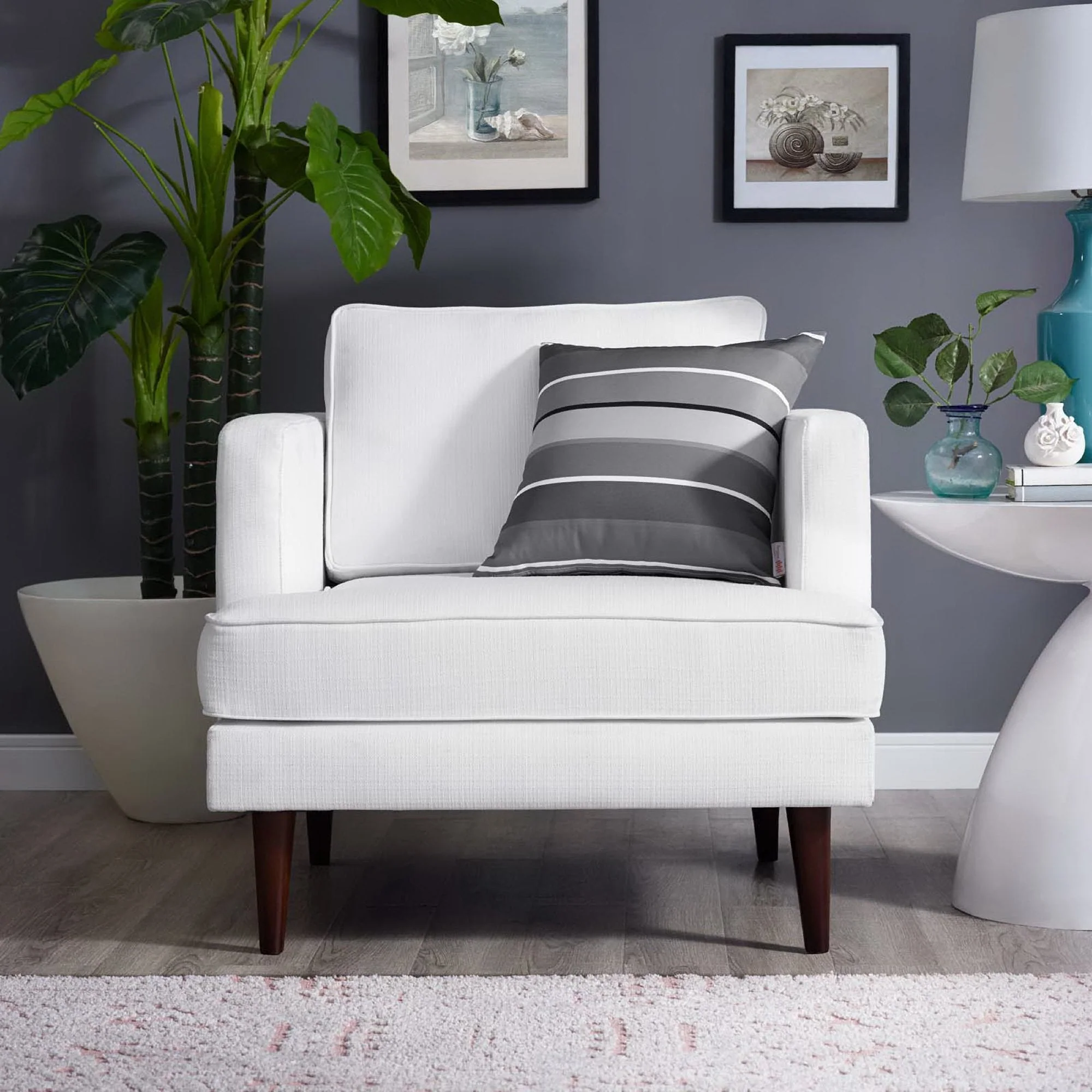 35 Inch Upholstered Fabric Armchair with Walnut-Stained Wood Legs - Image 5