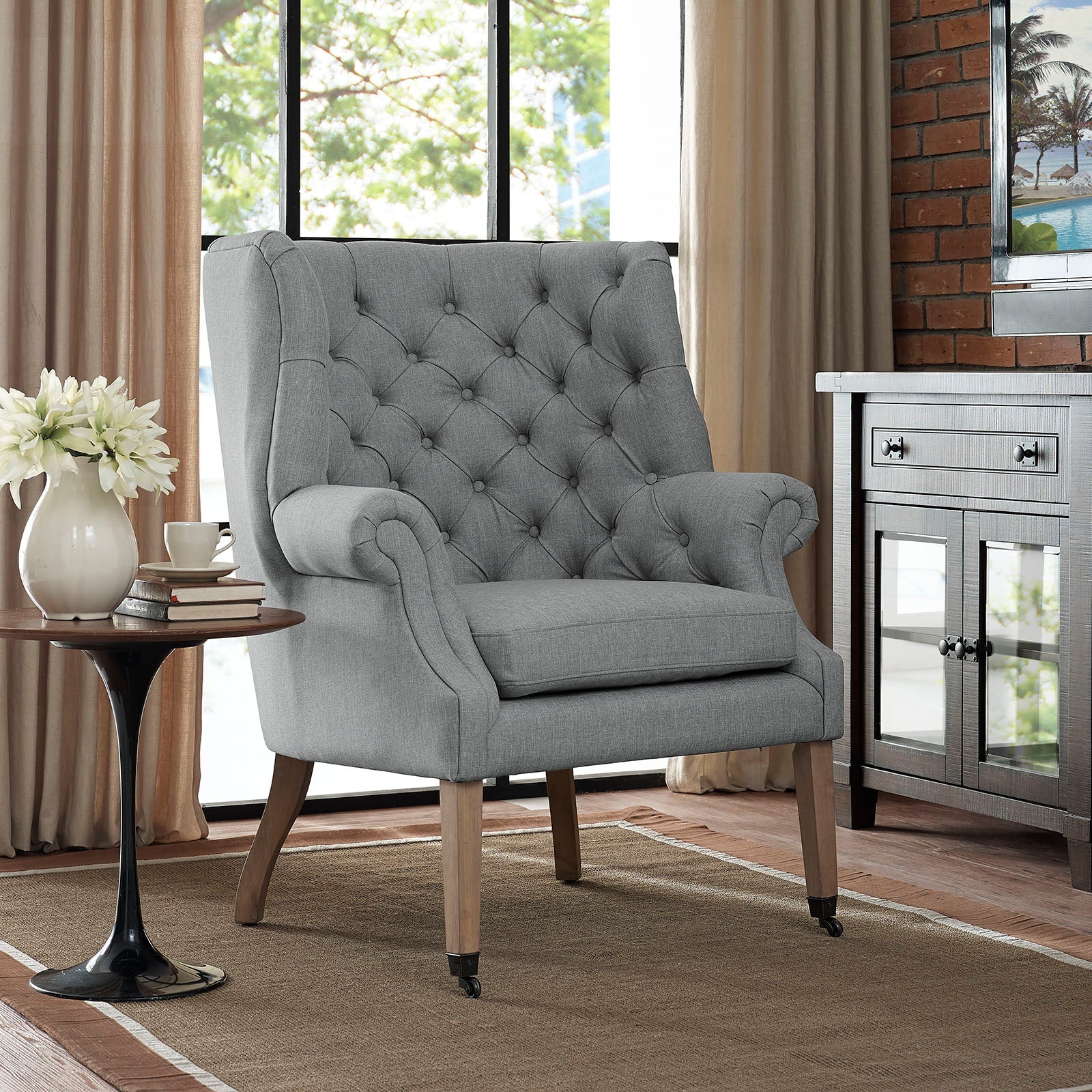 35 Inch Upholstered Fabric Lounge Chair with Front-Leg Casters - Image 12