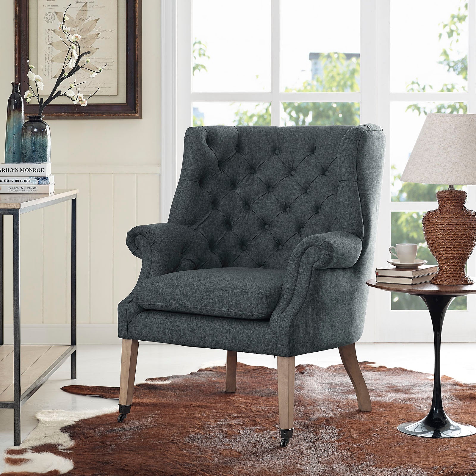 35 Inch Upholstered Fabric Lounge Chair with Front-Leg Casters - Image 8