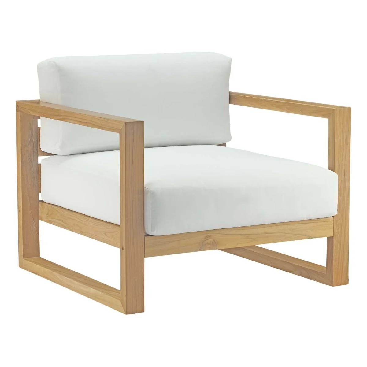35" Natural Teak Outdoor Patio Armchair with White Cushions