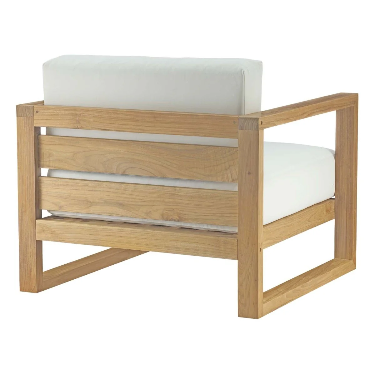 35" Natural Teak Outdoor Patio Armchair with White Cushions - Image 3
