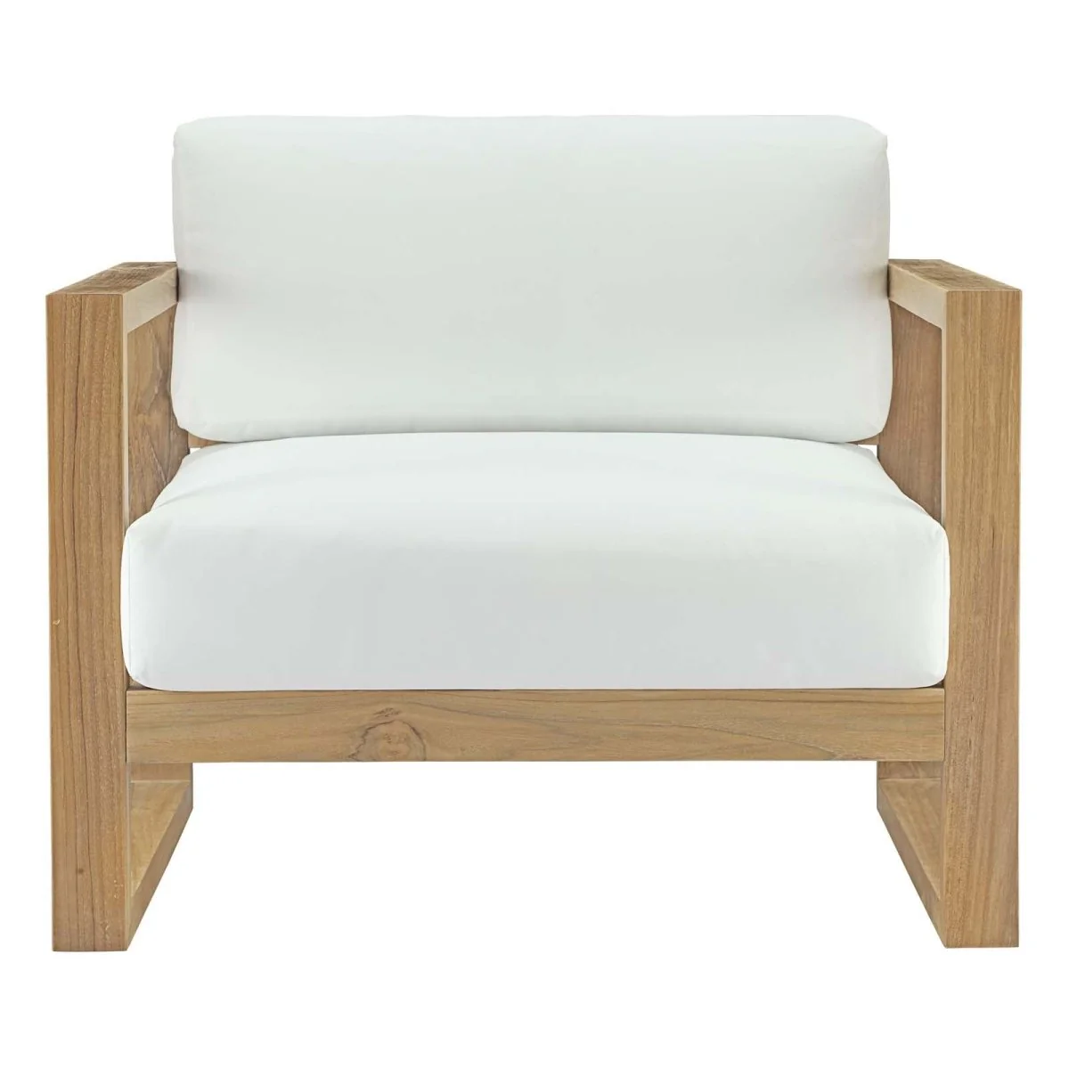 35" Natural Teak Outdoor Patio Armchair with White Cushions - Image 4