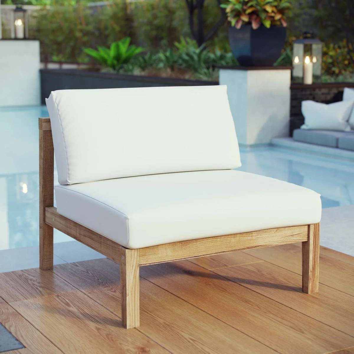 35" Natural White Bayport Outdoor Patio Teak Armless Chair - Image 5