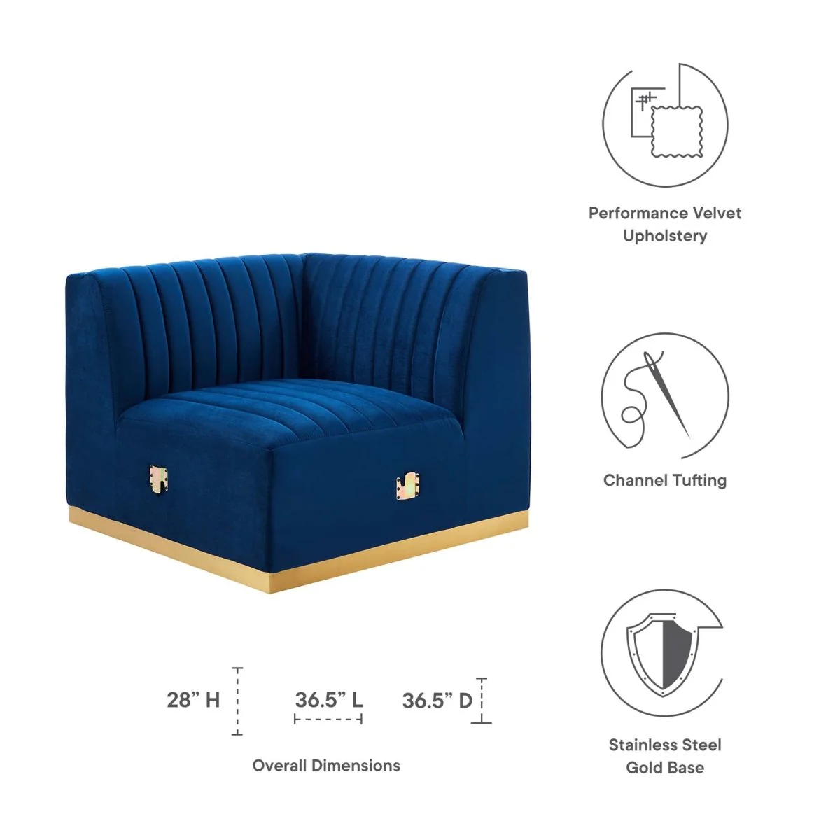 36.5 Inch Channel Tufted Performance Velvet Right Corner Chair - Image 20