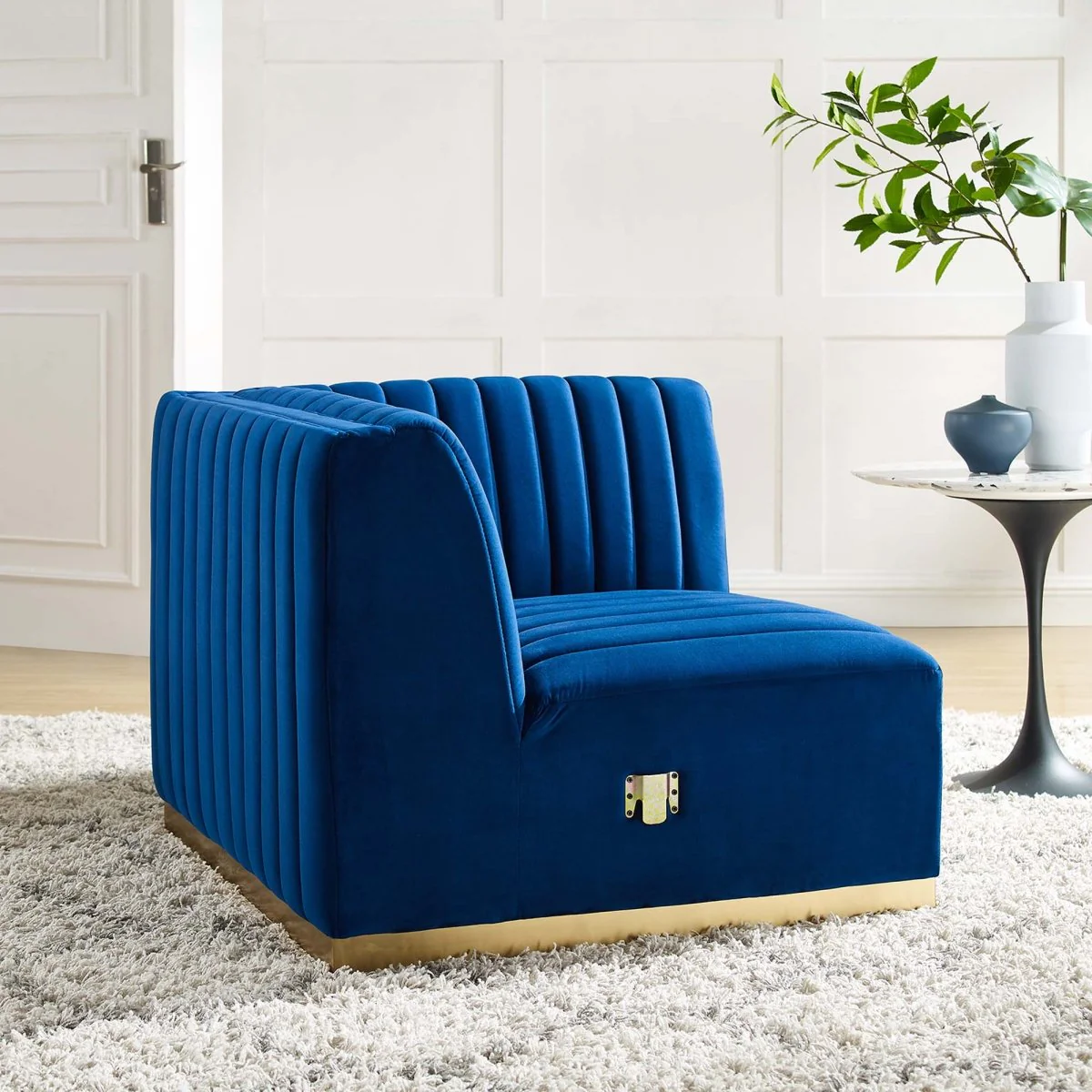 36.5 Inch Channel Tufted Performance Velvet Right Corner Chair - Image 24