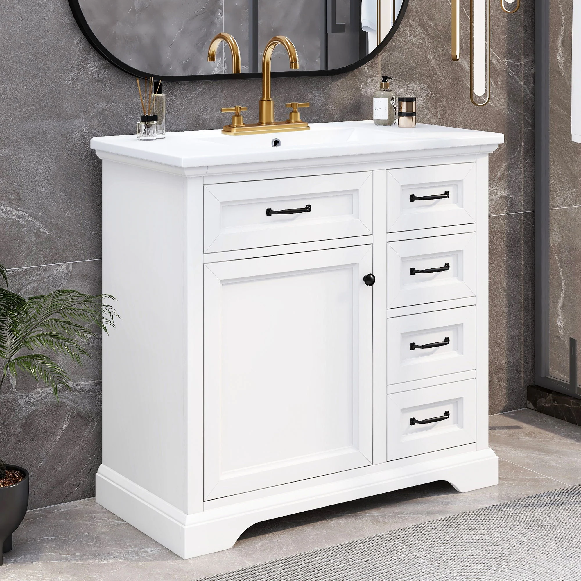 36" Bathroom Vanity With Sink, 2 Tip-Out Drawers, Soft Close Hinges - Image 15