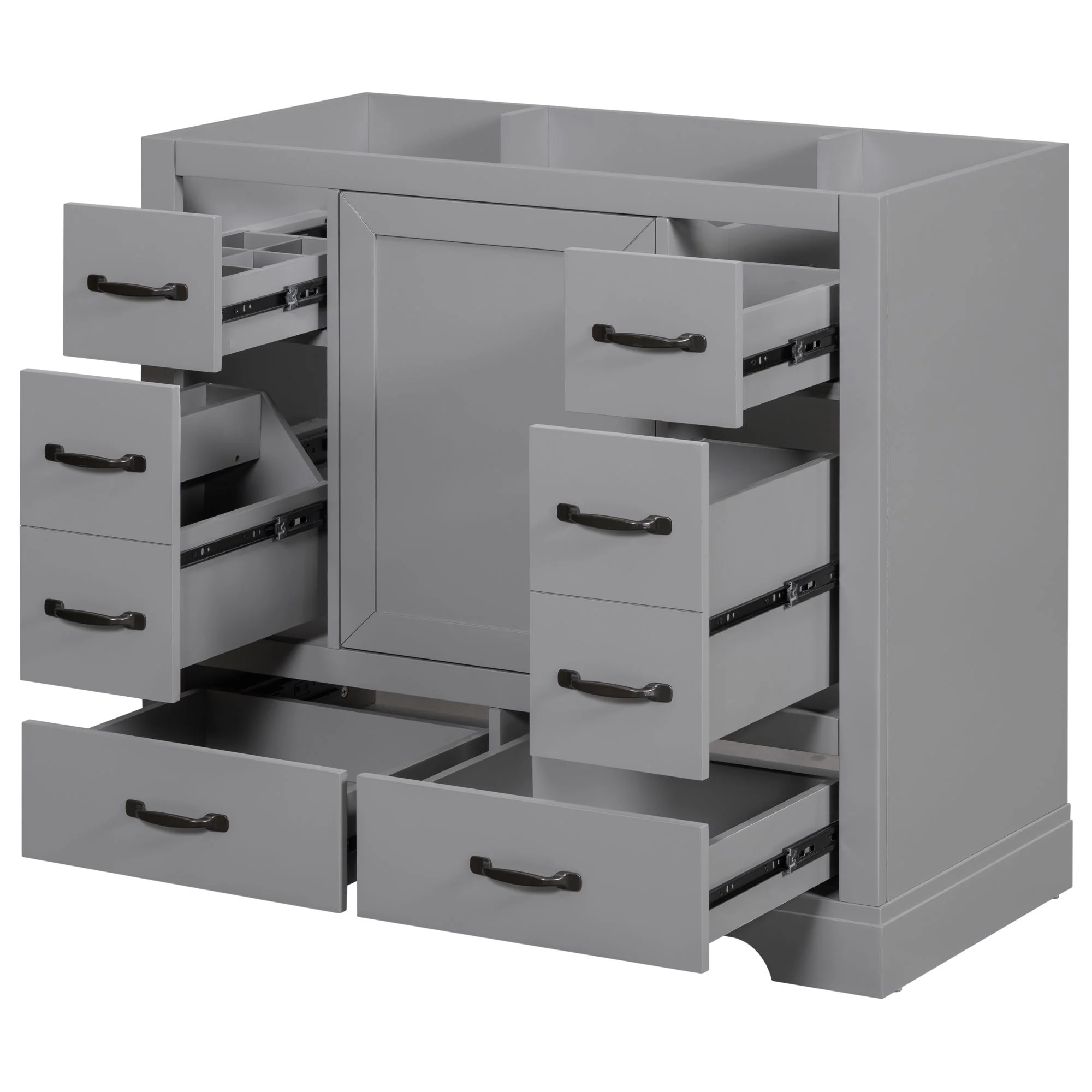 36" Bathroom Vanity Without Sink, Cabinet Base Only, 6 Drawers, Multi Functional Drawer Divider, Adjustable Shelf - Gray - Image 7