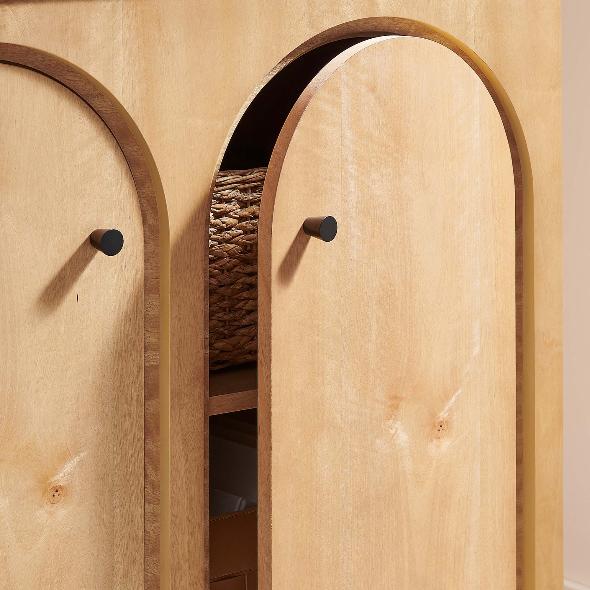 36 Inch 2-Door Arched Storage Cabinet with Mango Wood Veneer - Image 4