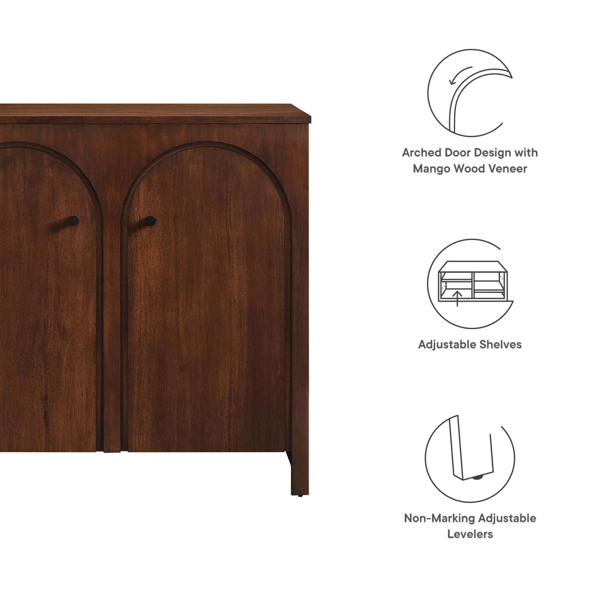 36 Inch 2-Door Arched Storage Cabinet with Mango Wood Veneer - Image 9