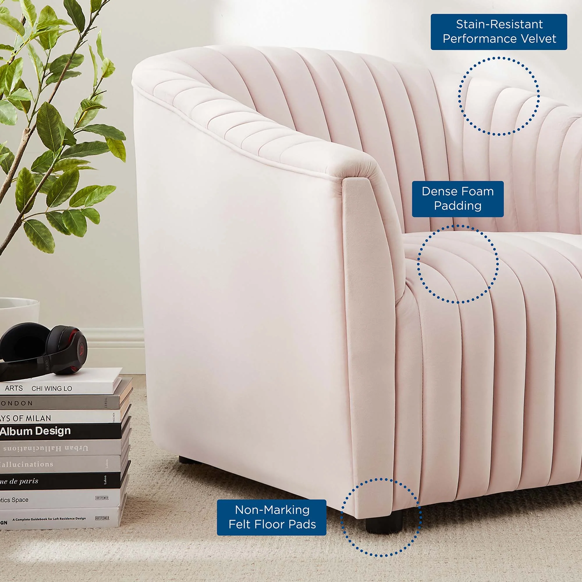 36 Inch Channel Tufted Performance Velvet Armchair - Image 14