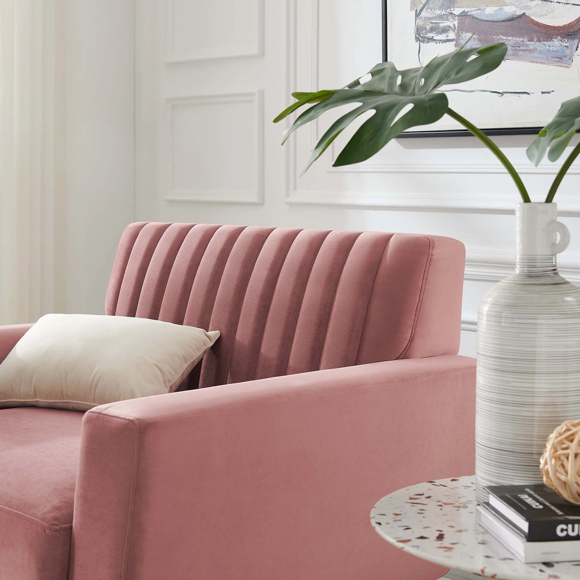 36 Inch Channel Tufted Performance Velvet Armchair - Image 2