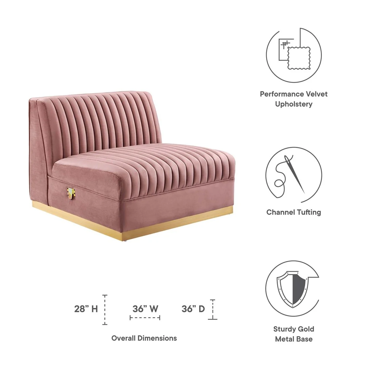 36 Inch Channel Tufted Performance Velvet Armless Modular Chair - Image 8