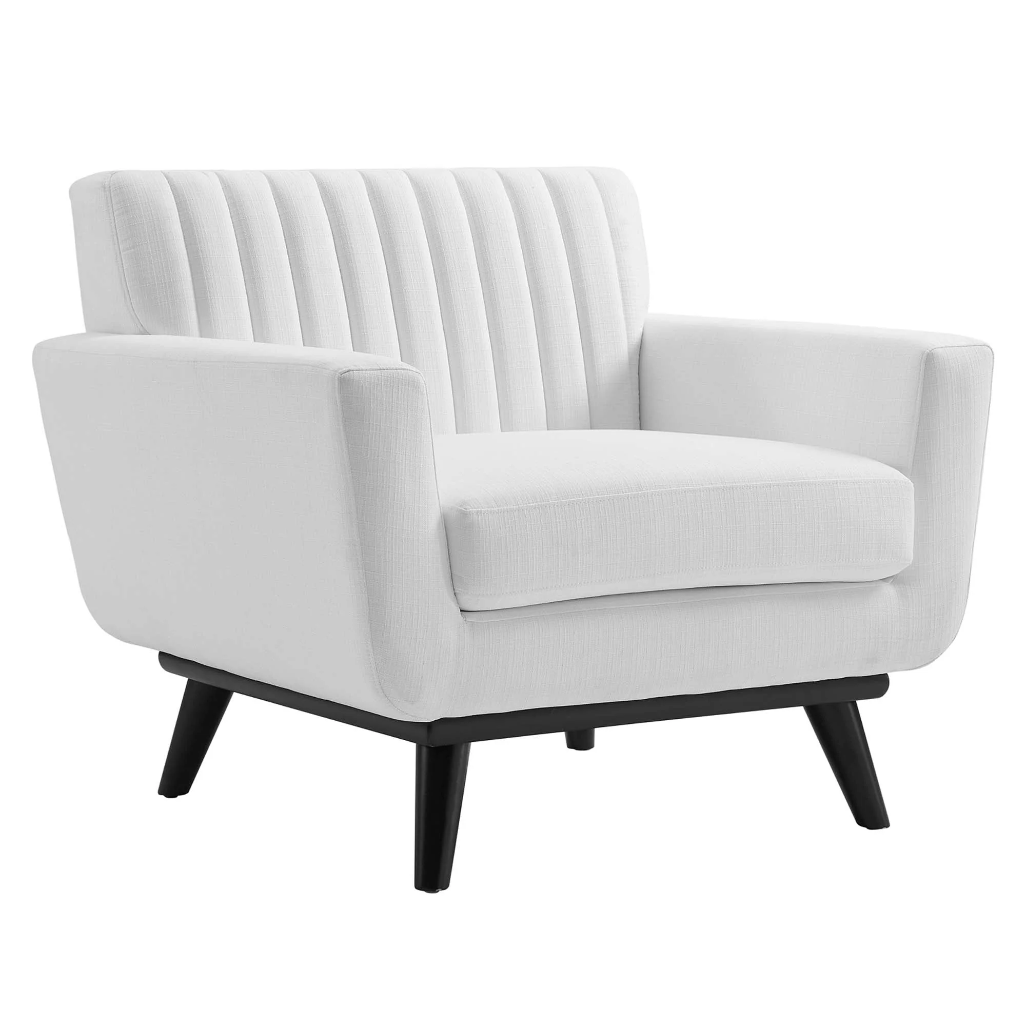 36 Inch Channel Tufted Upholstered Fabric Armchair in White