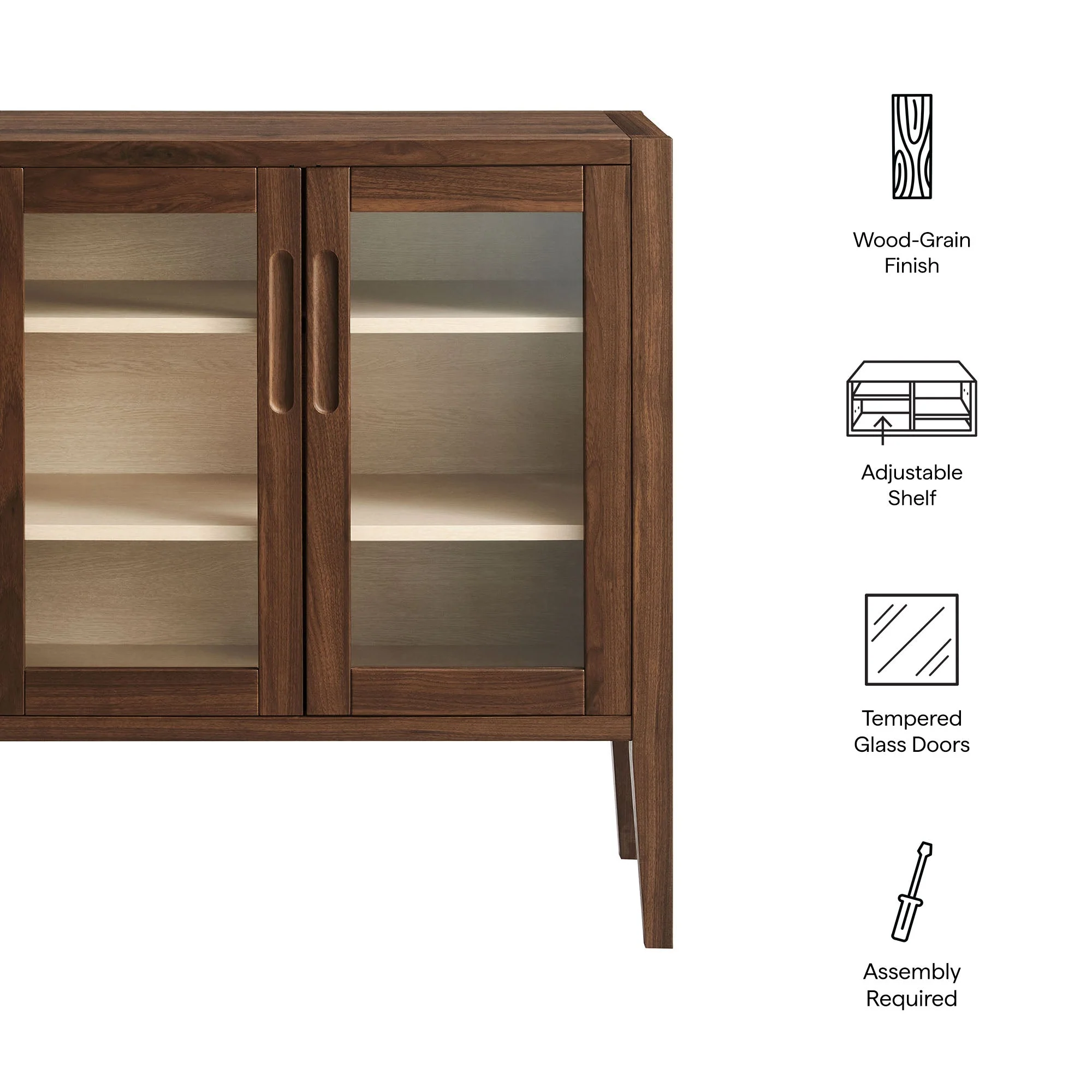 36 Inch Mid-Century Modern Glass Door Accent Cabinet in Walnut - Image 2