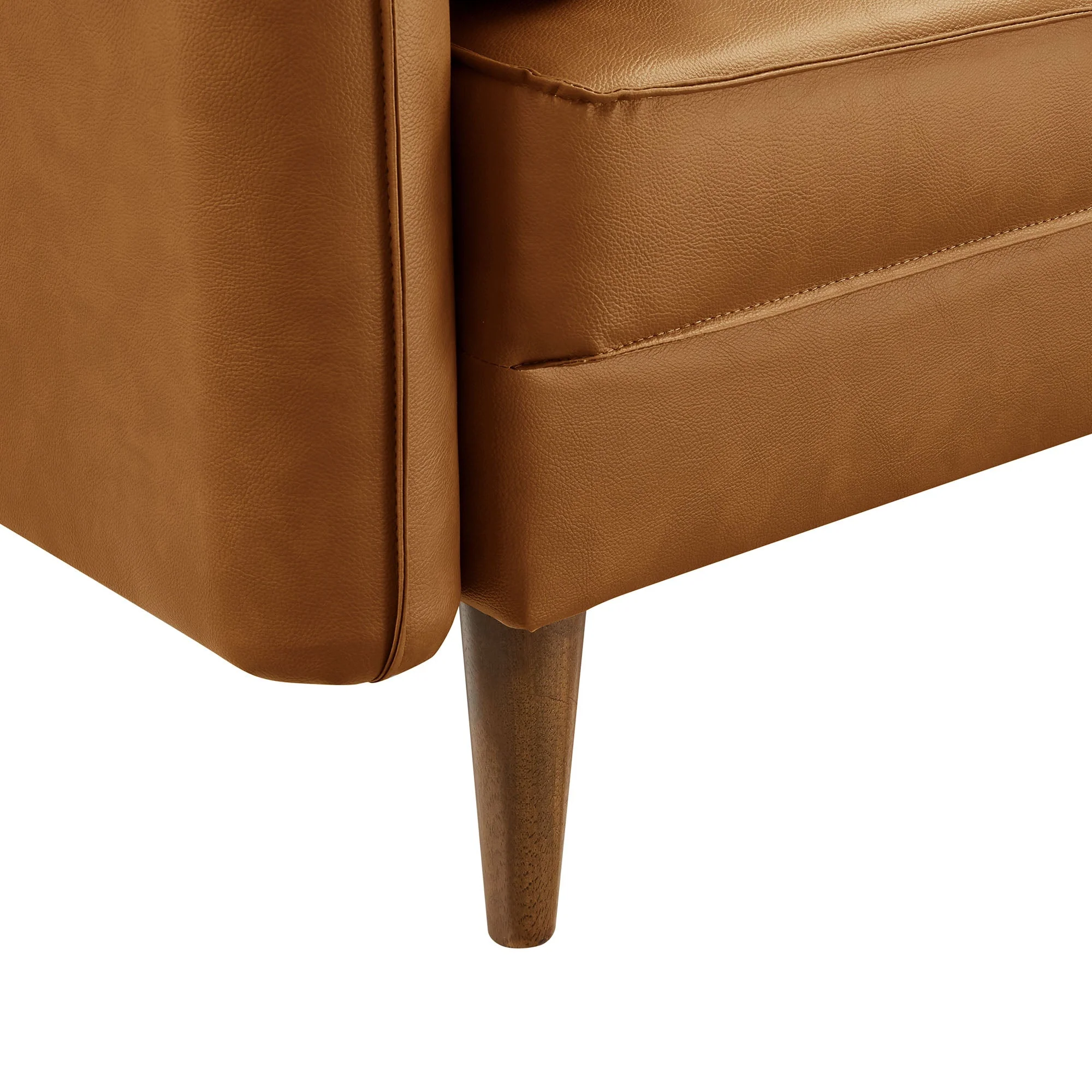 36 Inch Mid-Century Modern Vegan Leather Accent Armchair with Bolster Pillows and Splayed Wood Legs - Image 13