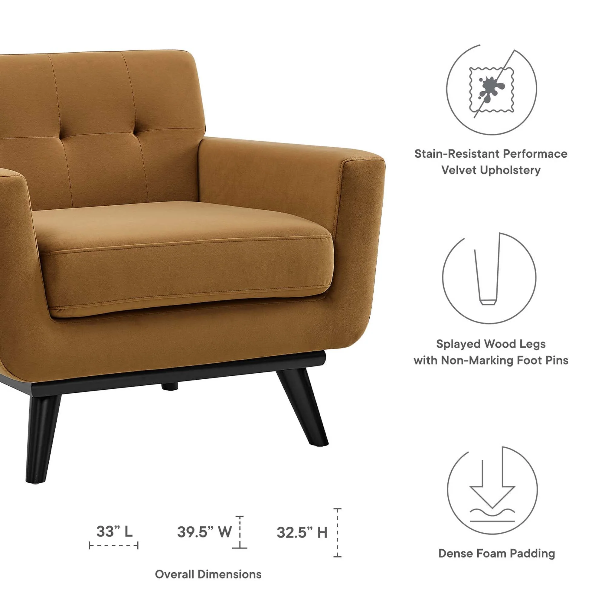 36 Inch Performance Velvet Armchair - Image 2